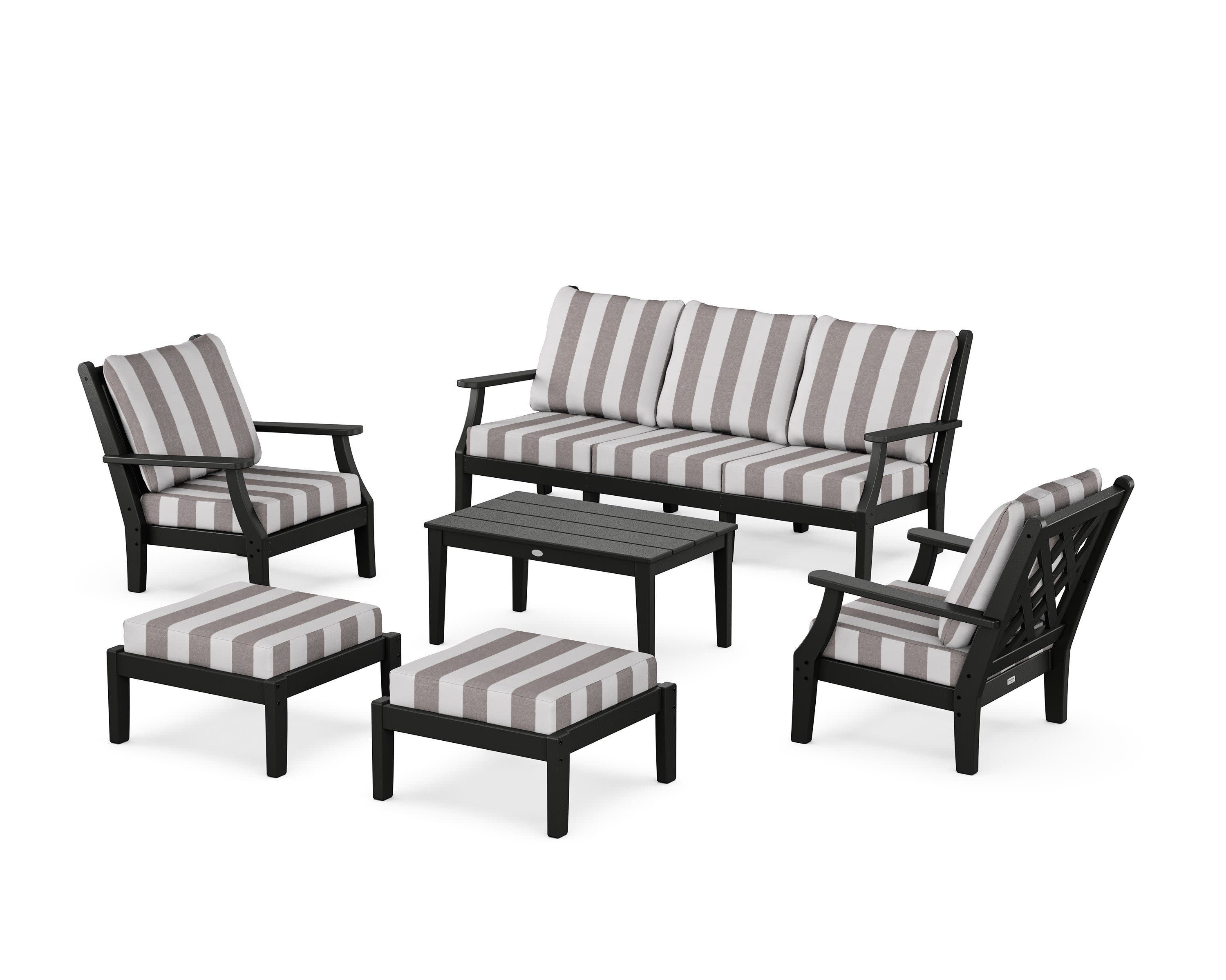 Wovendale 6-Piece Lounge Sofa Set in Black / Cabana Stripe Grey Mist