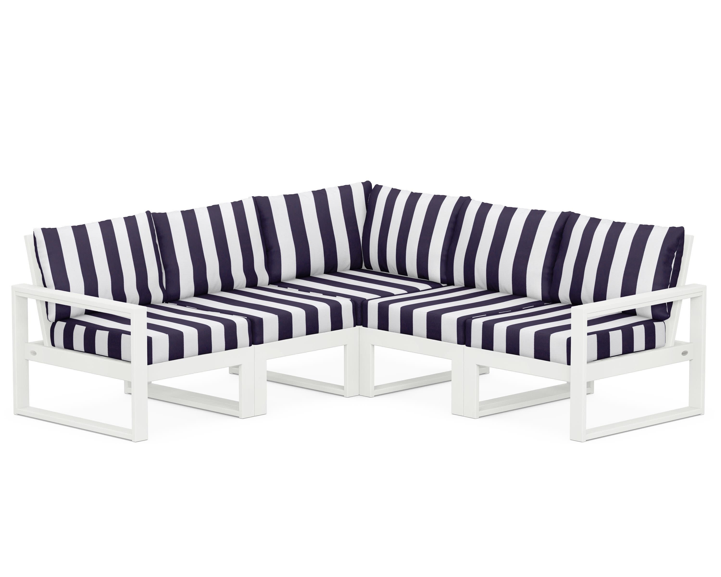 EDGE 5-Piece Modular Deep Seating Set in Vintage White / Cabana Stripe Navy