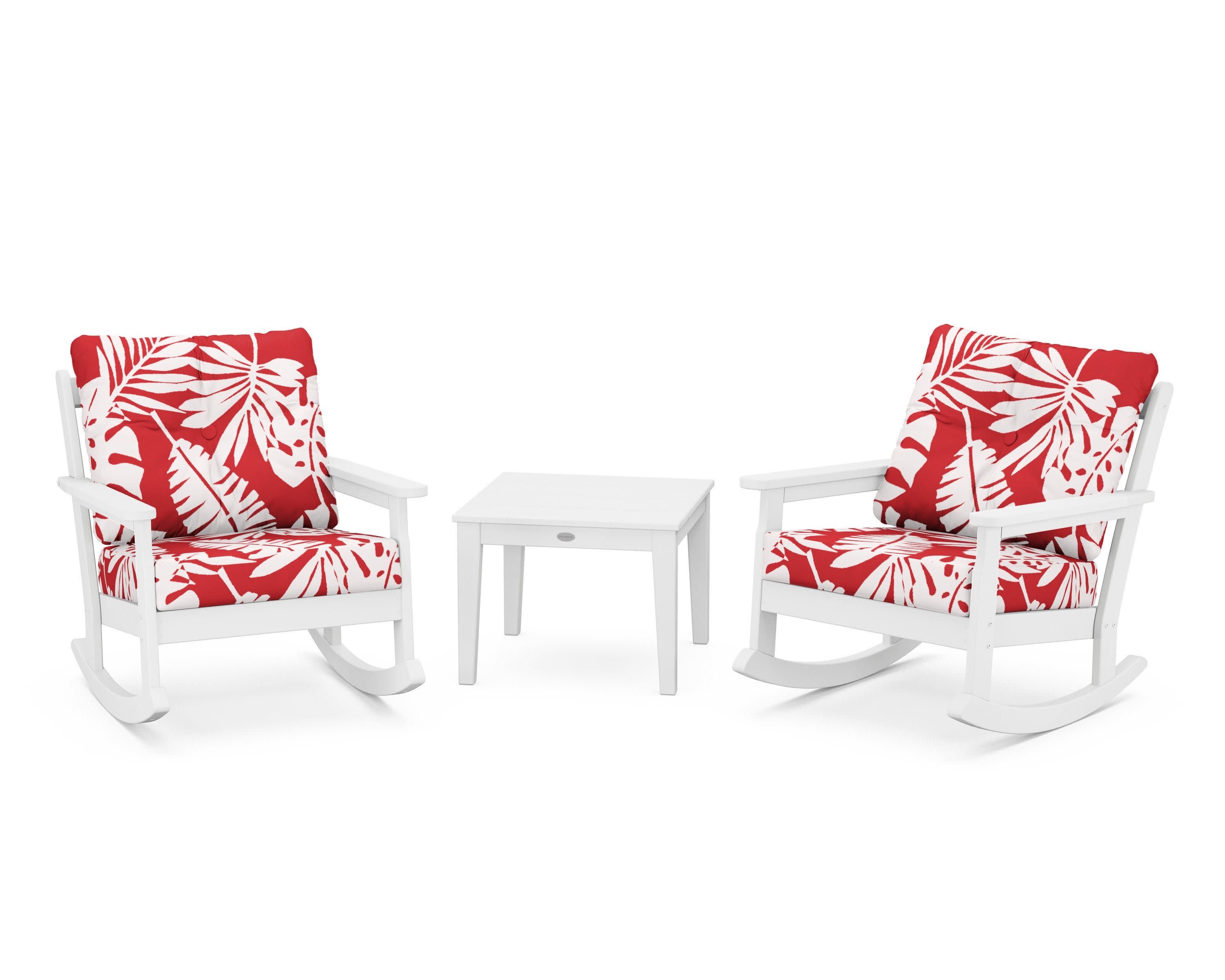 Vineyard 3-Piece Deep Seating Rocker Set in White / Leaf Crimson