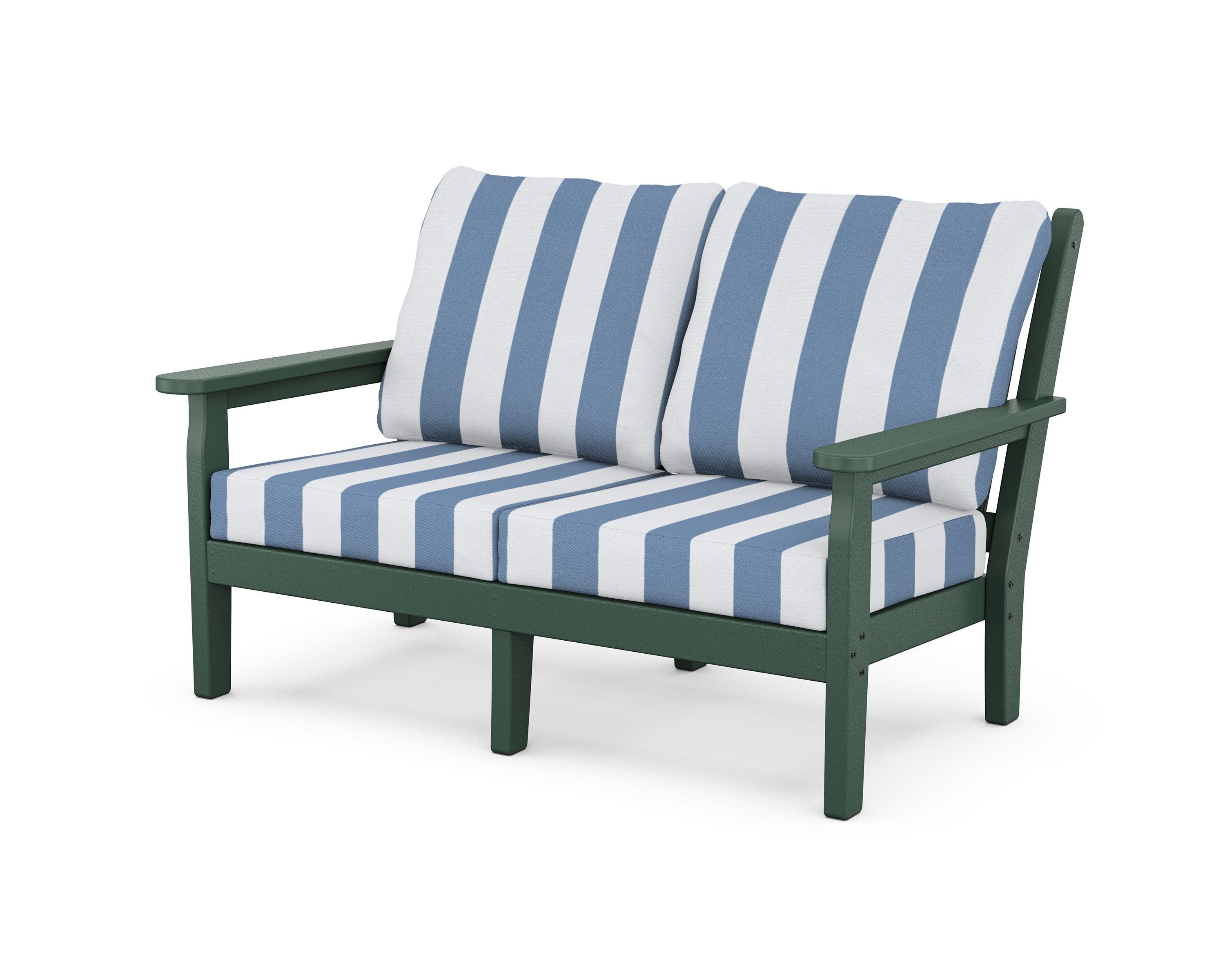 Chippendale Deep Seating Loveseat in Green / Cabana Stripe Sky Blue