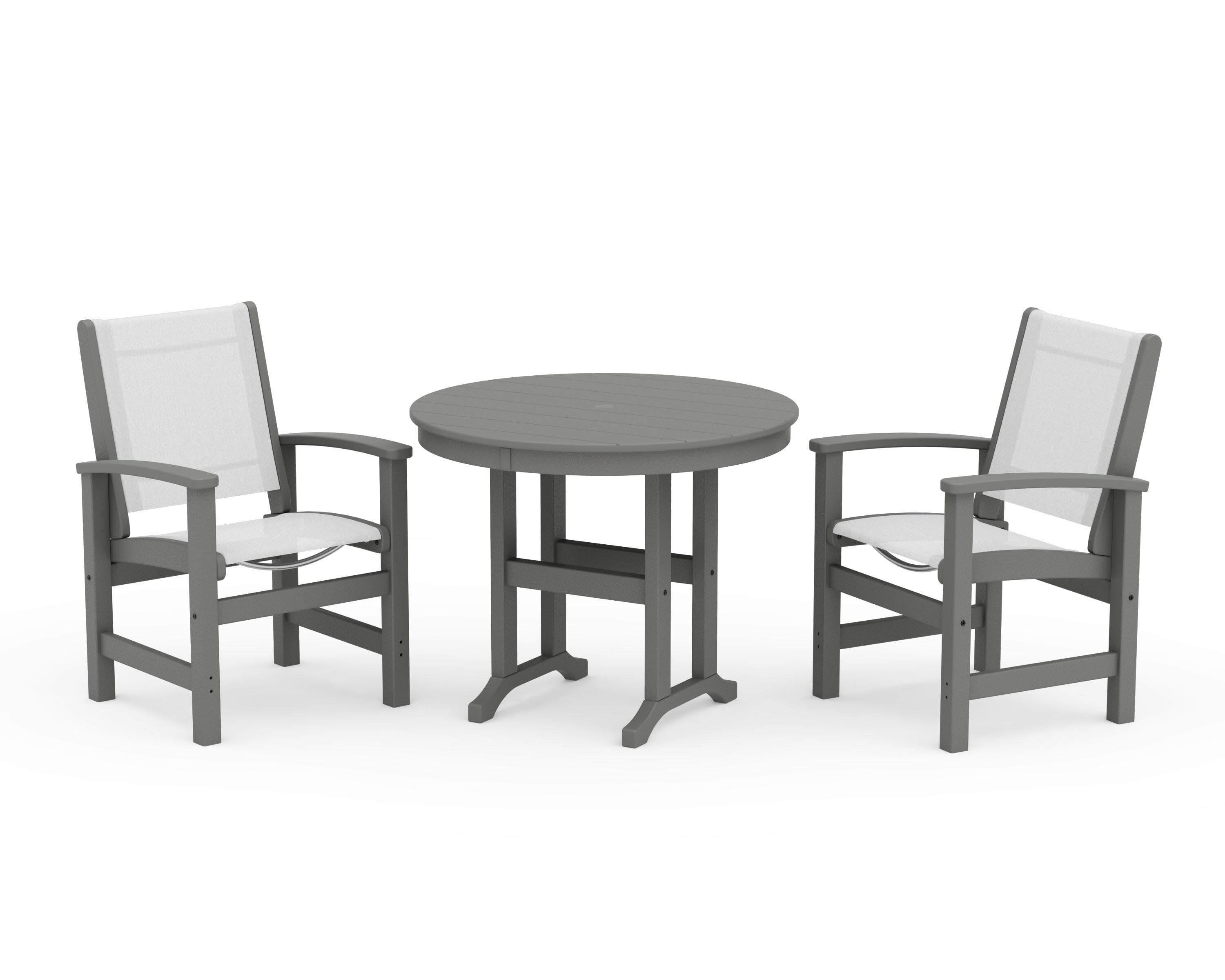 Coastal 3-Piece Round Dining Set in Slate Grey / White Sling