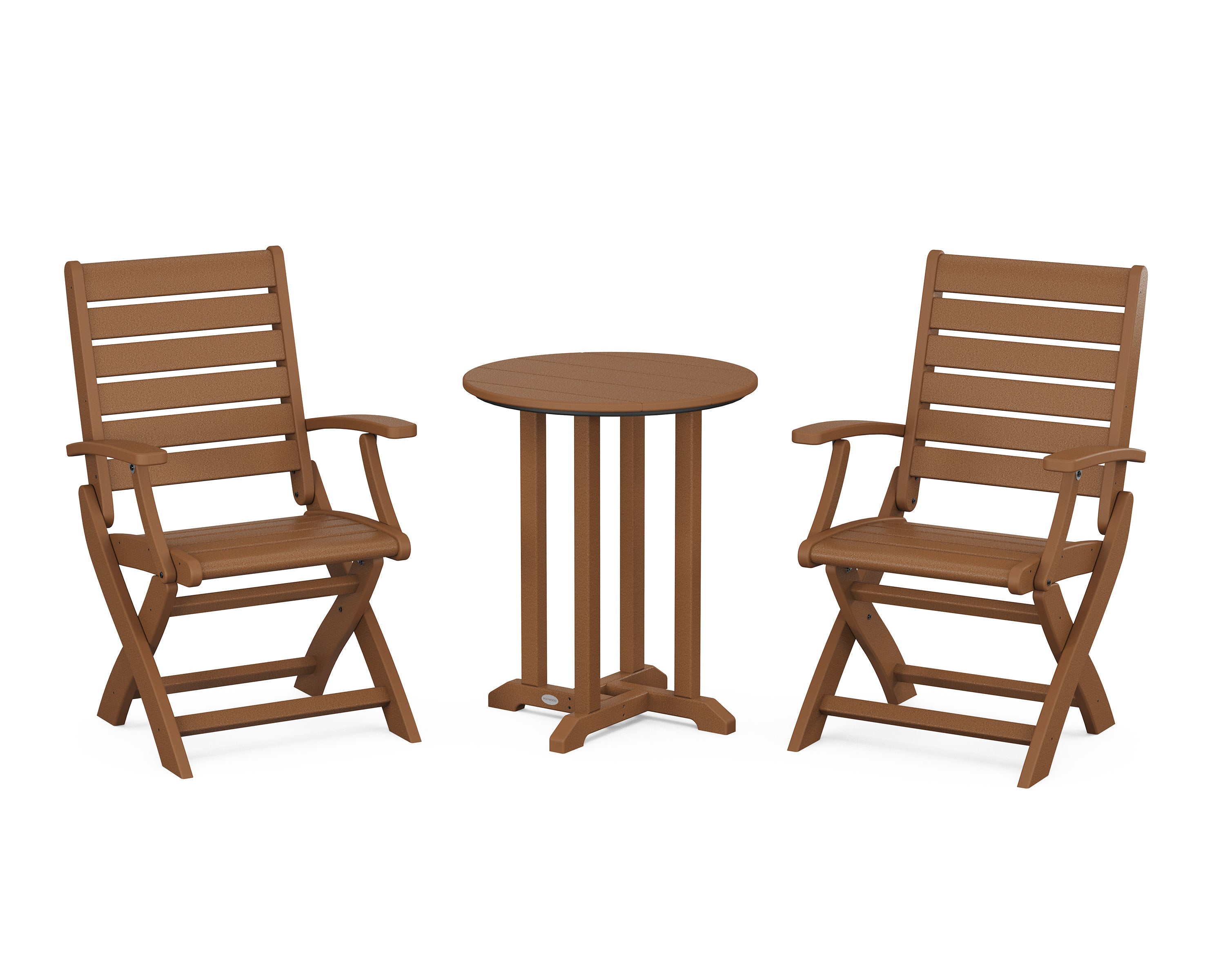 Signature Folding Chair 3-Piece Round Farmhouse Bistro Dining Set in Teak
