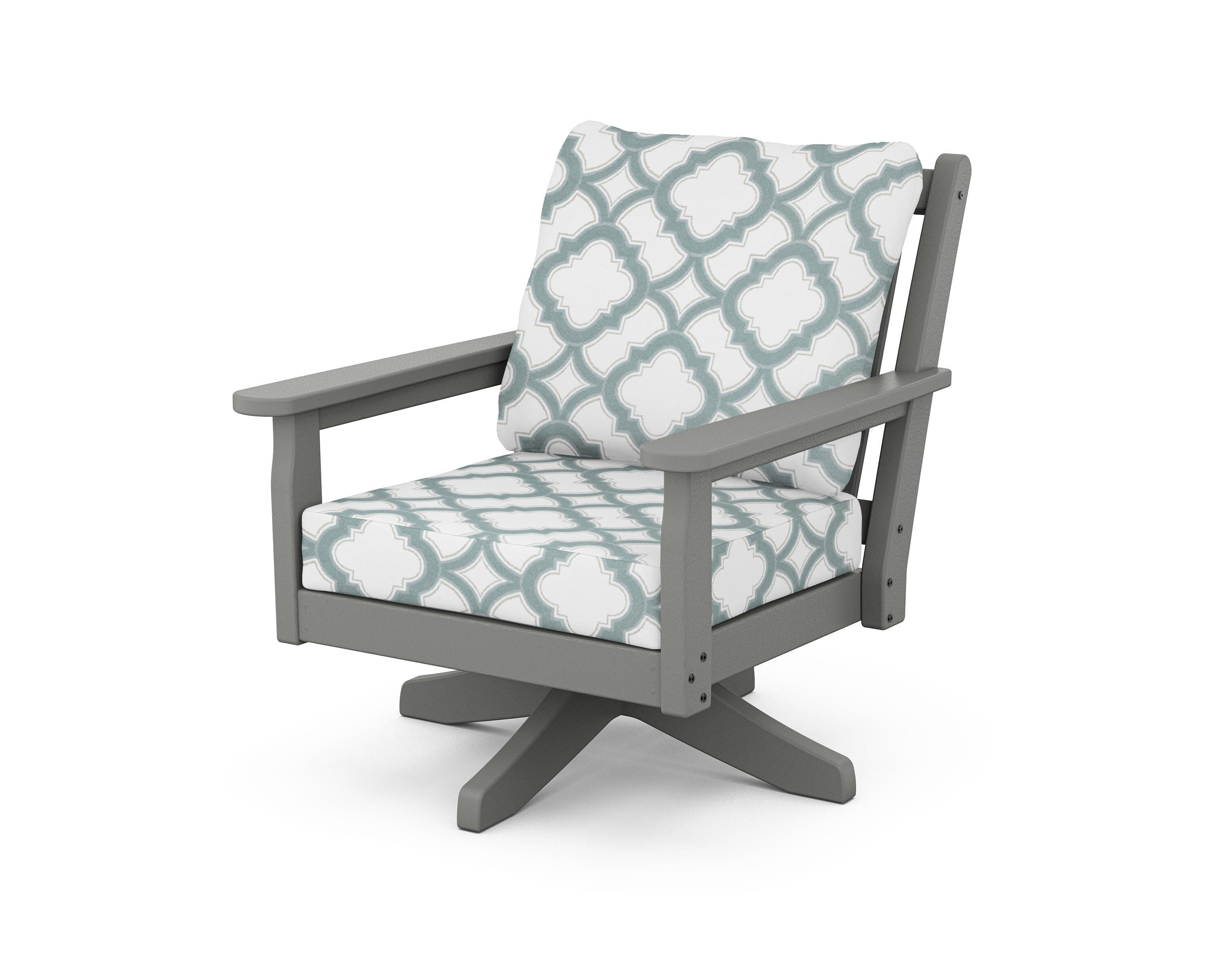Chippendale Deep Seating Swivel Chair in Slate Grey / Trellis Glacier Spa