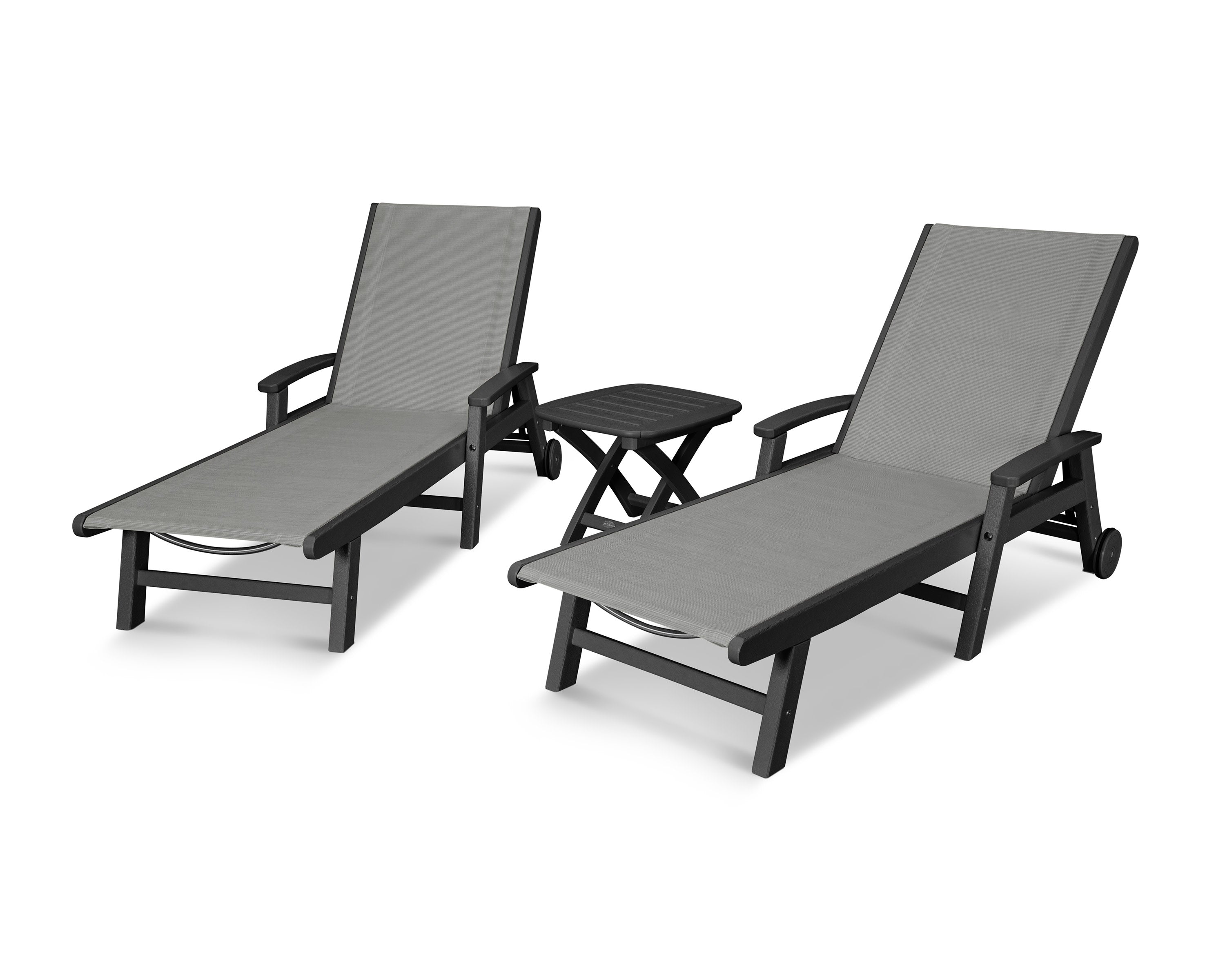 Coastal 3-Piece Wheeled Chaise Set in Black / Metallic Sling