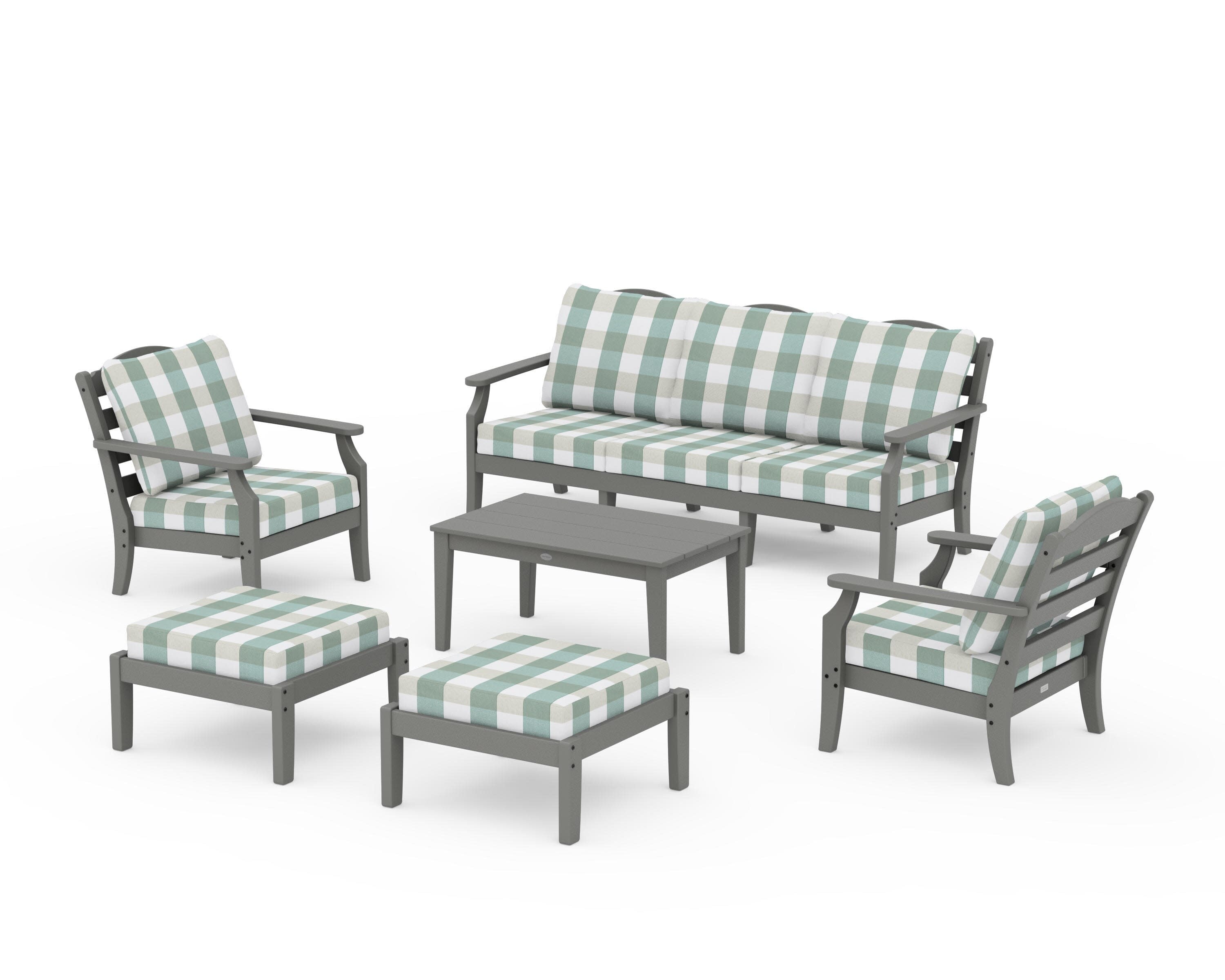Savannah 6-Piece Lounge Sofa Set in Slate Grey / Buffalo Plaid Glacier Spa
