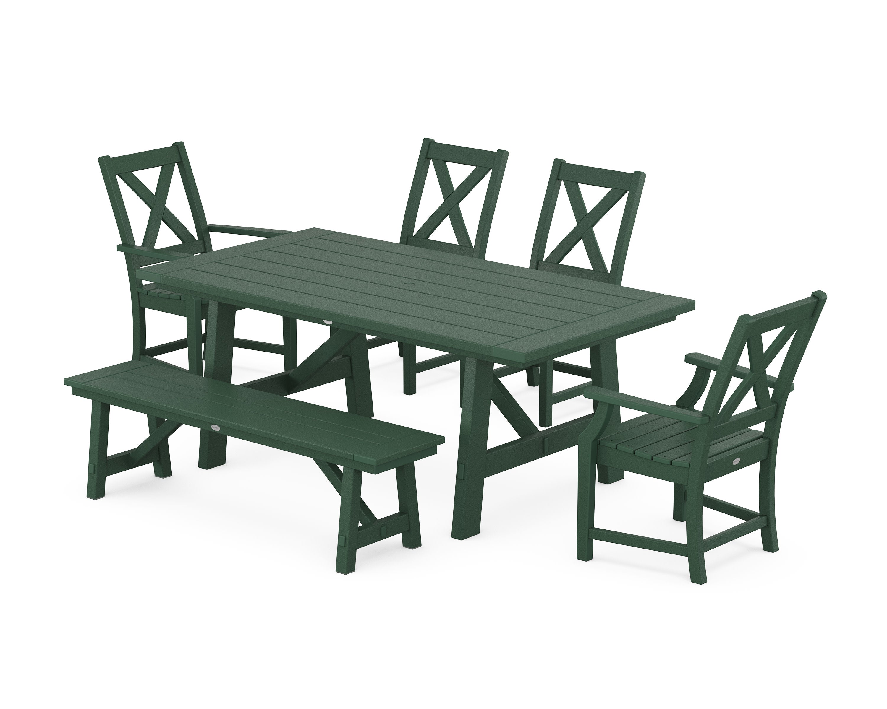 Braxton 6-Piece Rustic Farmhouse Dining Set With Trestle Legs in Green