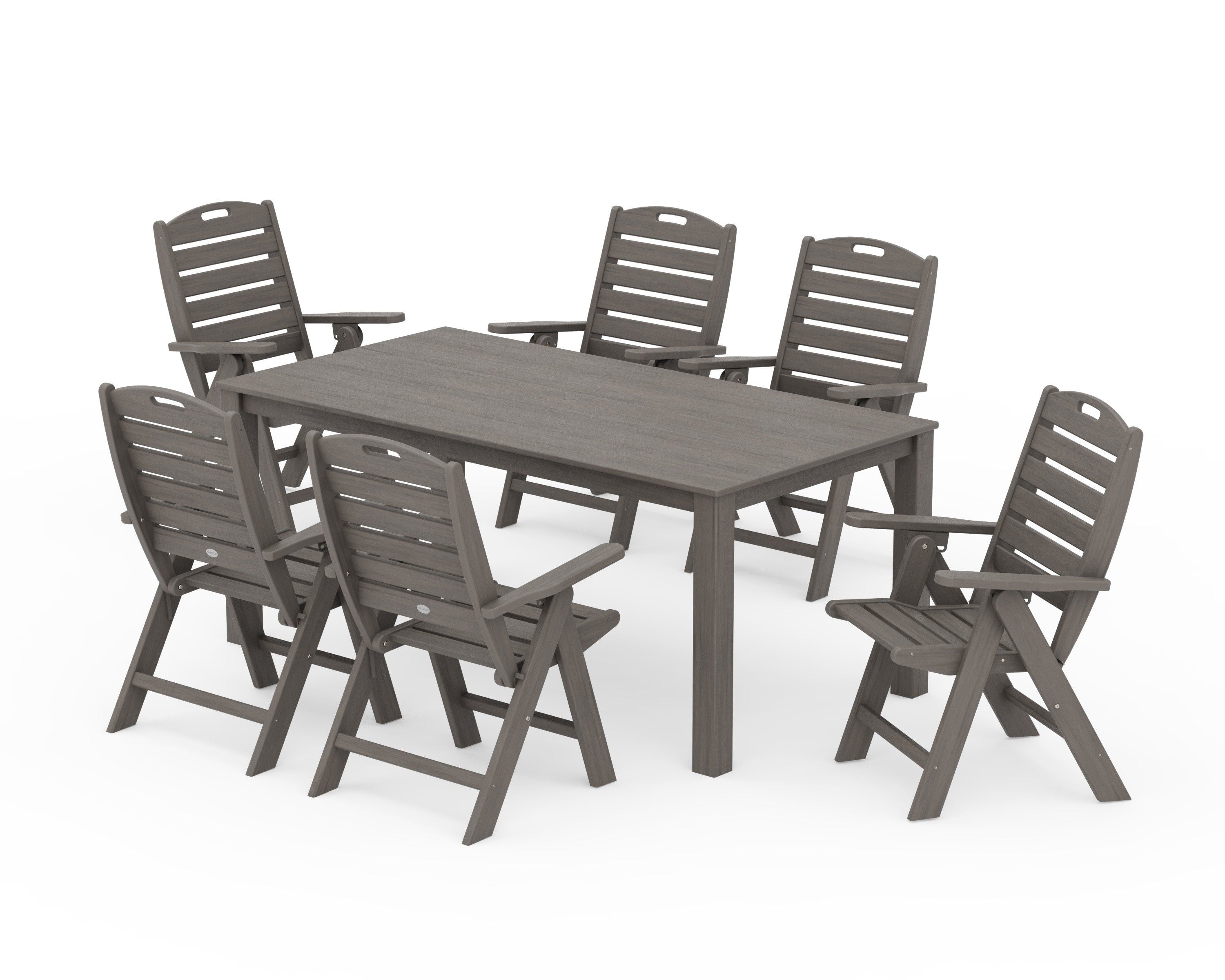 Nautical Folding Highback Chair 7-Piece Parsons Dining Set in Driftwood