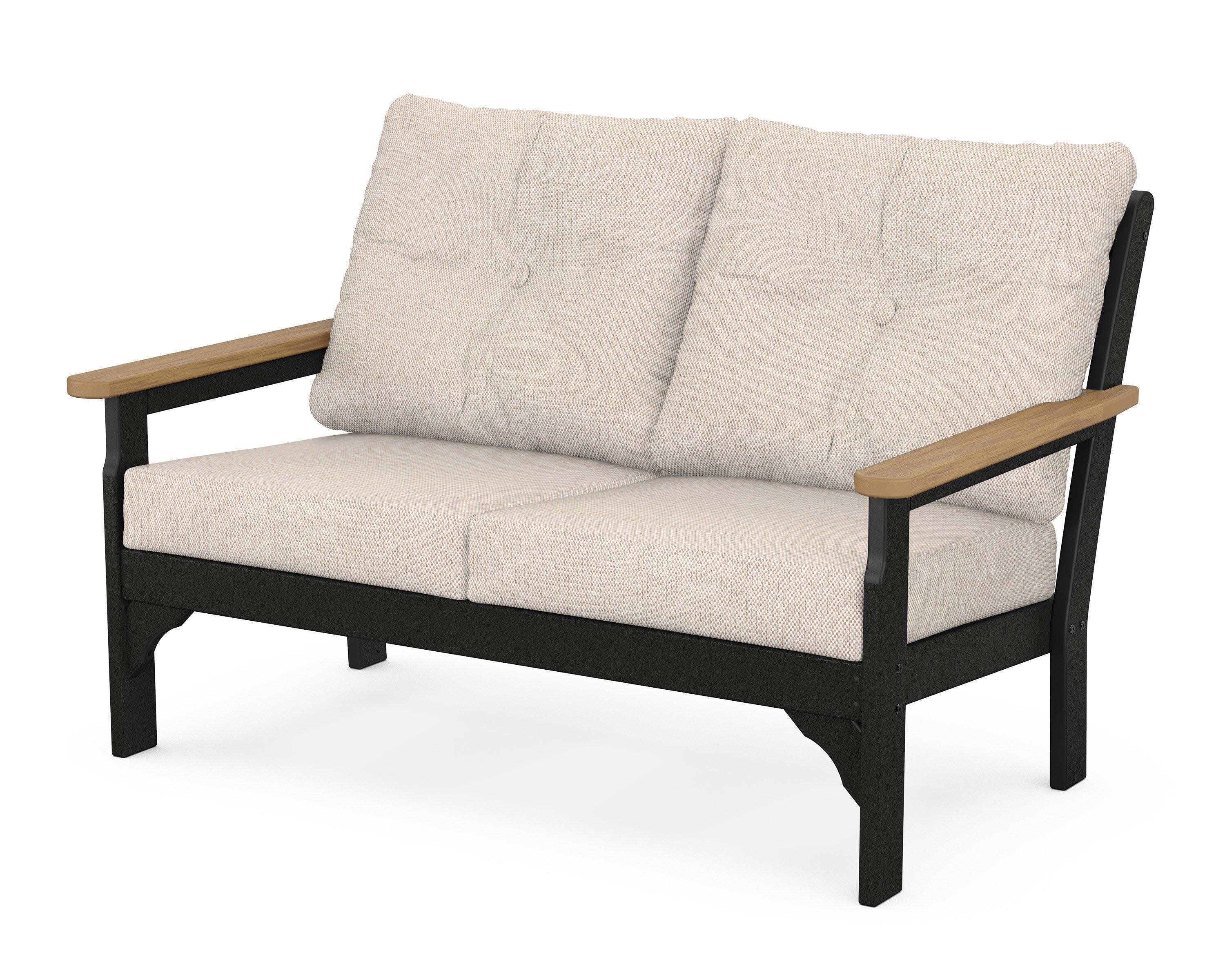 Vineyard Deep Seating Loveseat in Black / Natural / Blend Linen