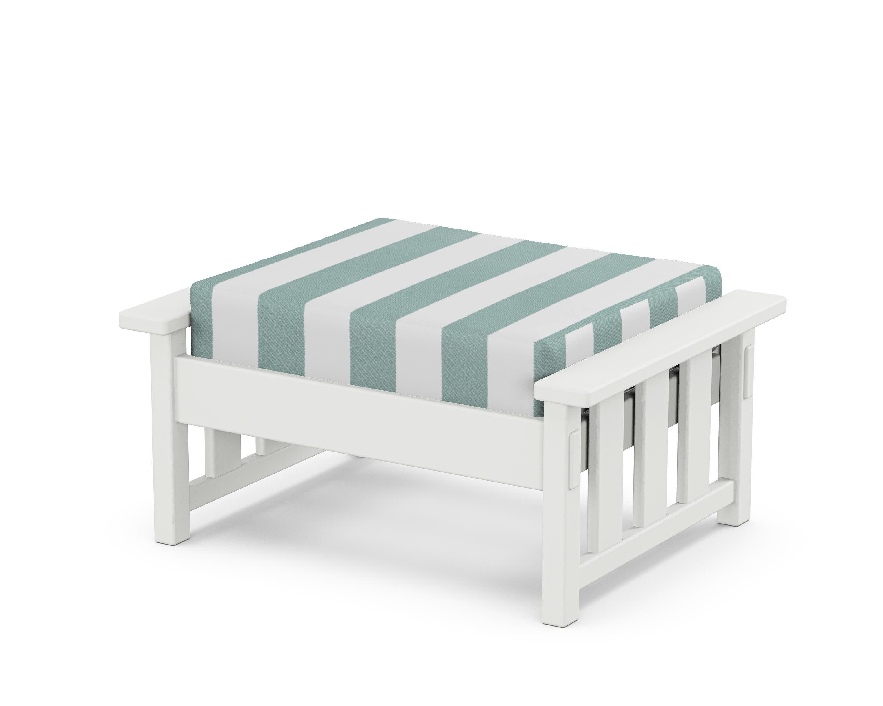 Acadia Deep Seating Ottoman in White / Cabana Stripe Glacier Spa
