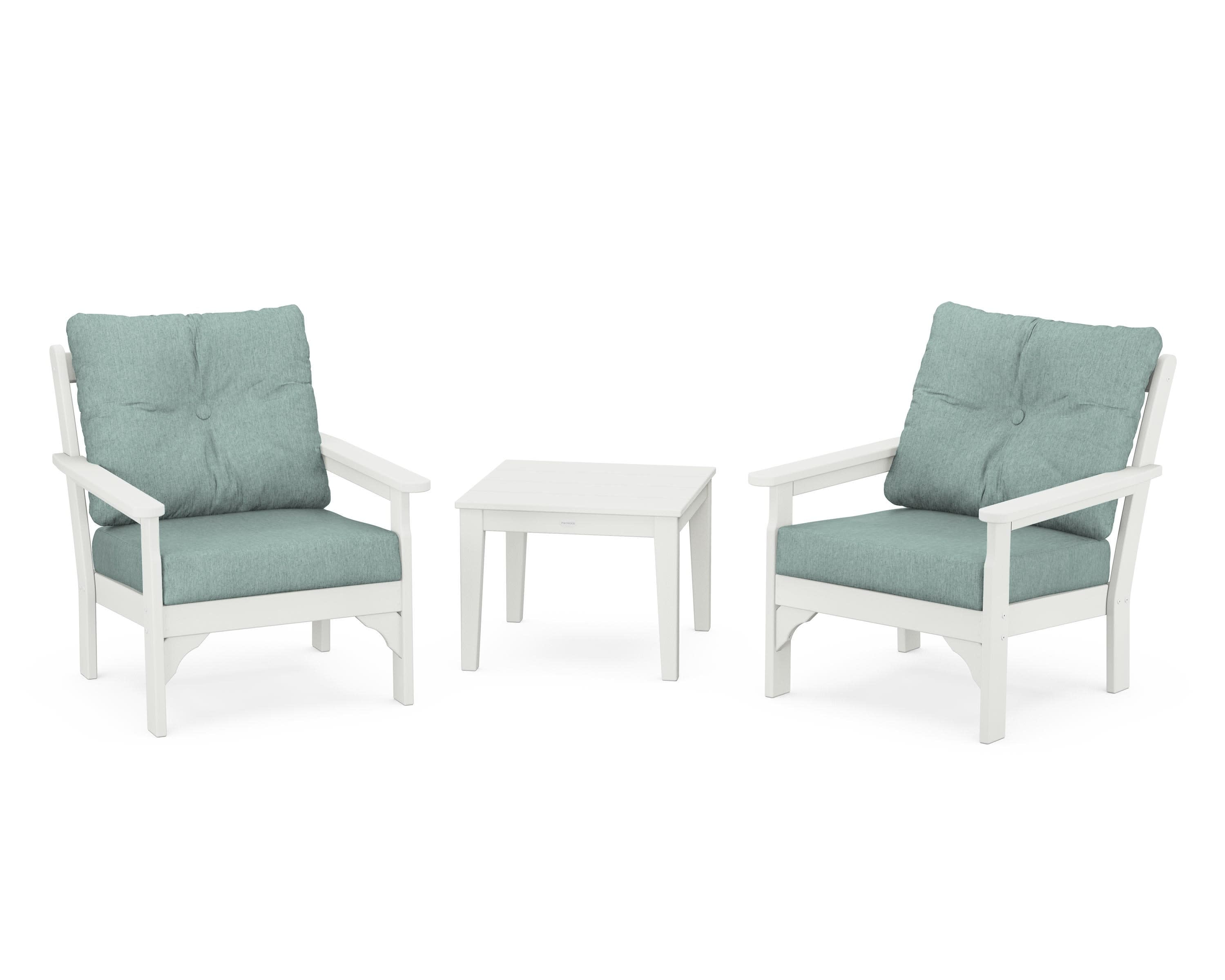 Vineyard 3-Piece Deep Seating Set in Vintage White / Glacier Spa