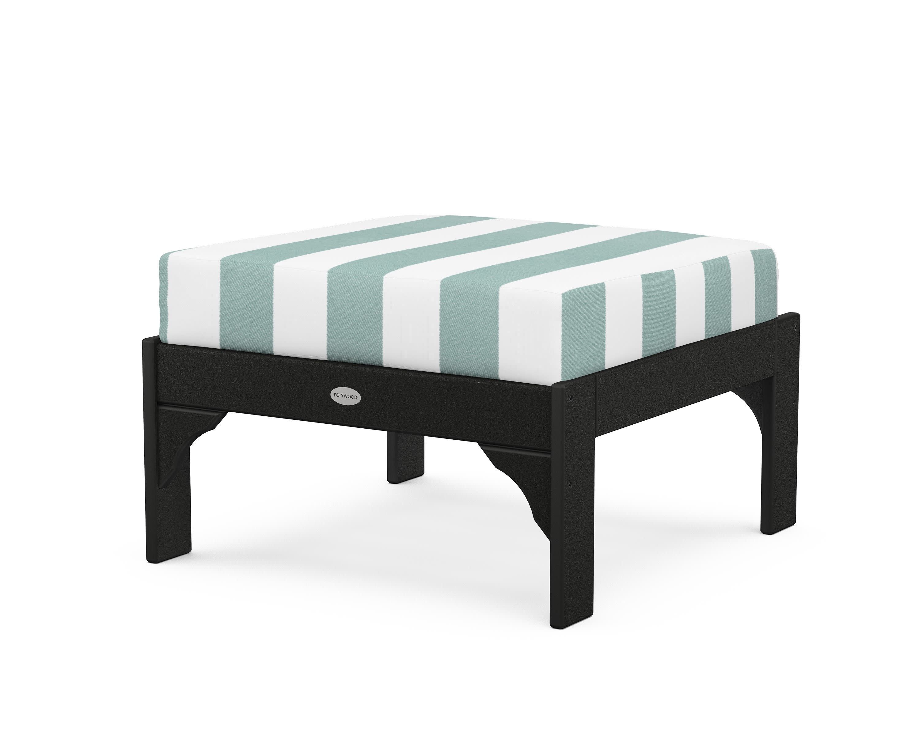 Vineyard Deep Seating Ottoman in Black / Cabana Stripe Glacier Spa