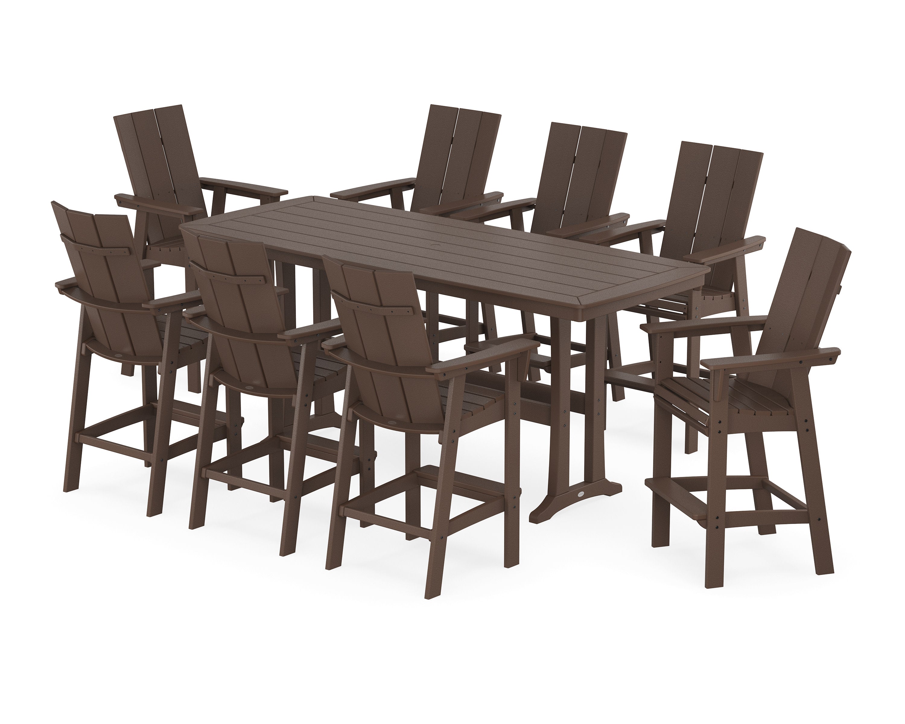 Modern Curveback Adirondack 9-Piece Bar Set with Trestle Legs in Mahogany