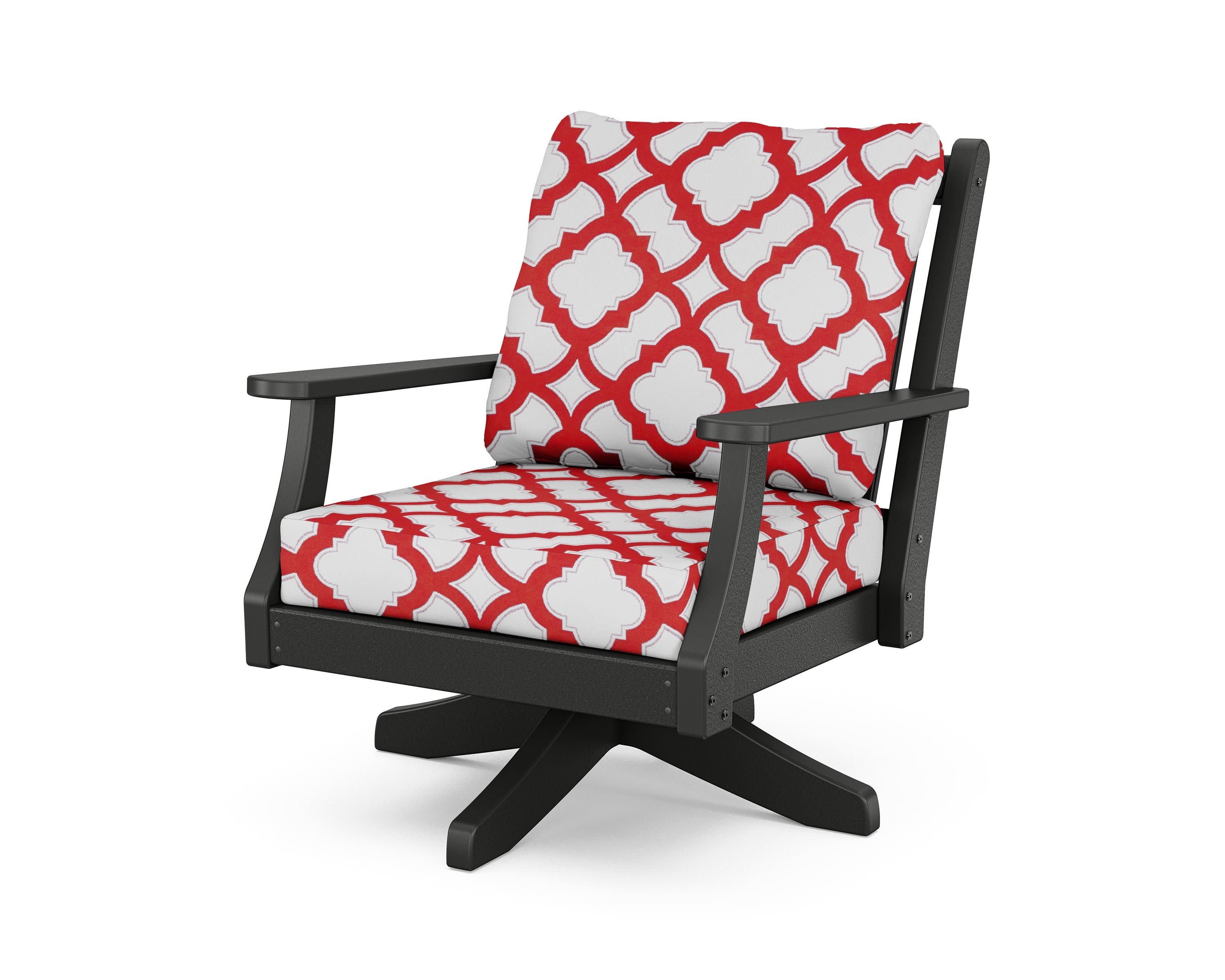 Wovendale Deep Seating Swivel Chair in Black / Trellis Crimson