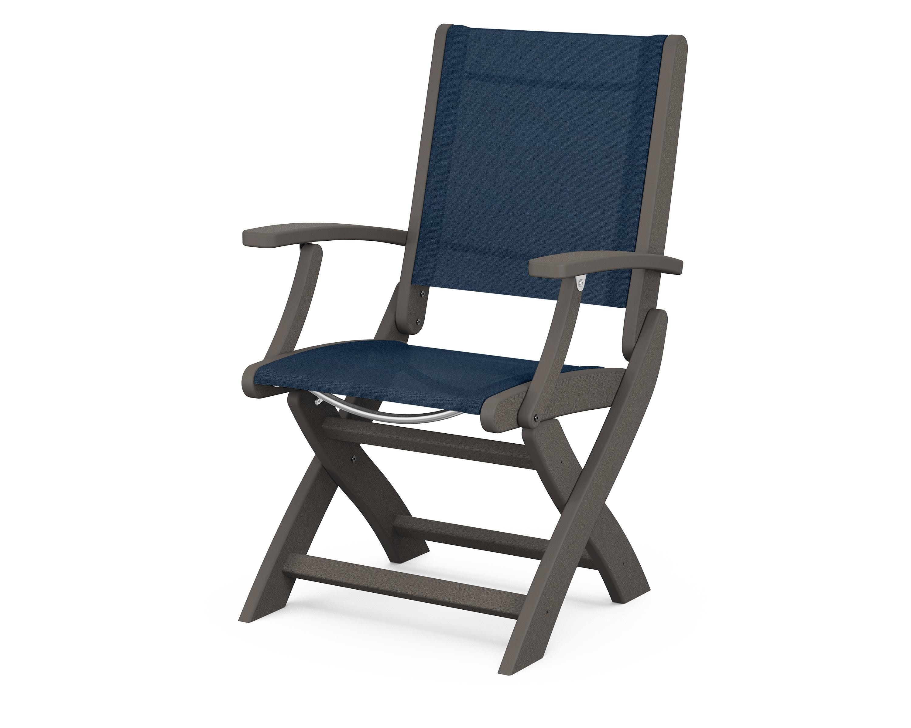 Coastal Folding Chair in Vintage Coffee / Navy Blue Sling