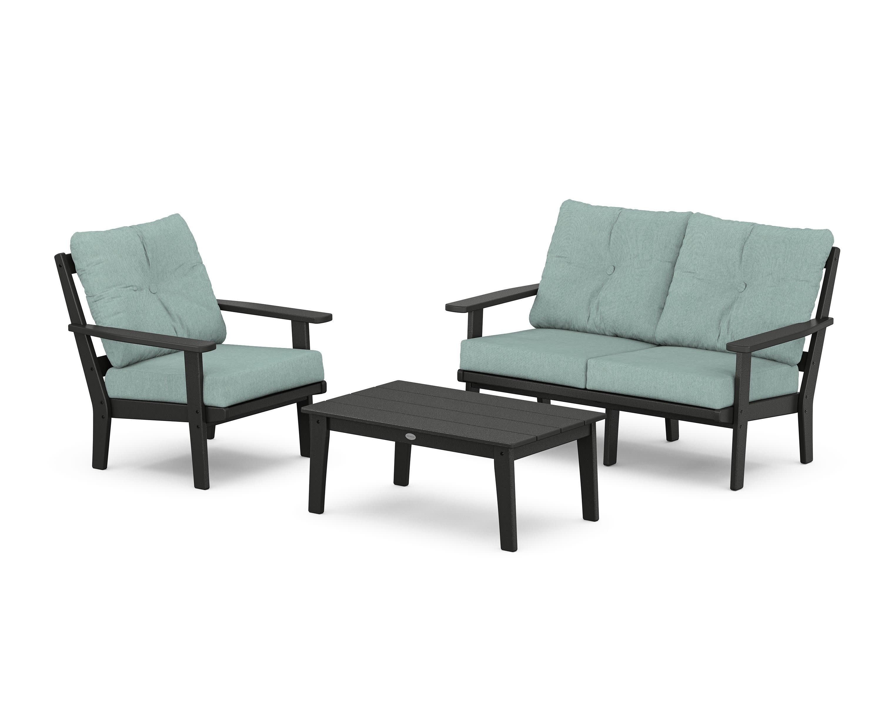 Oxford 3-Piece Deep Seating Set with Loveseat in Black / Glacier Spa