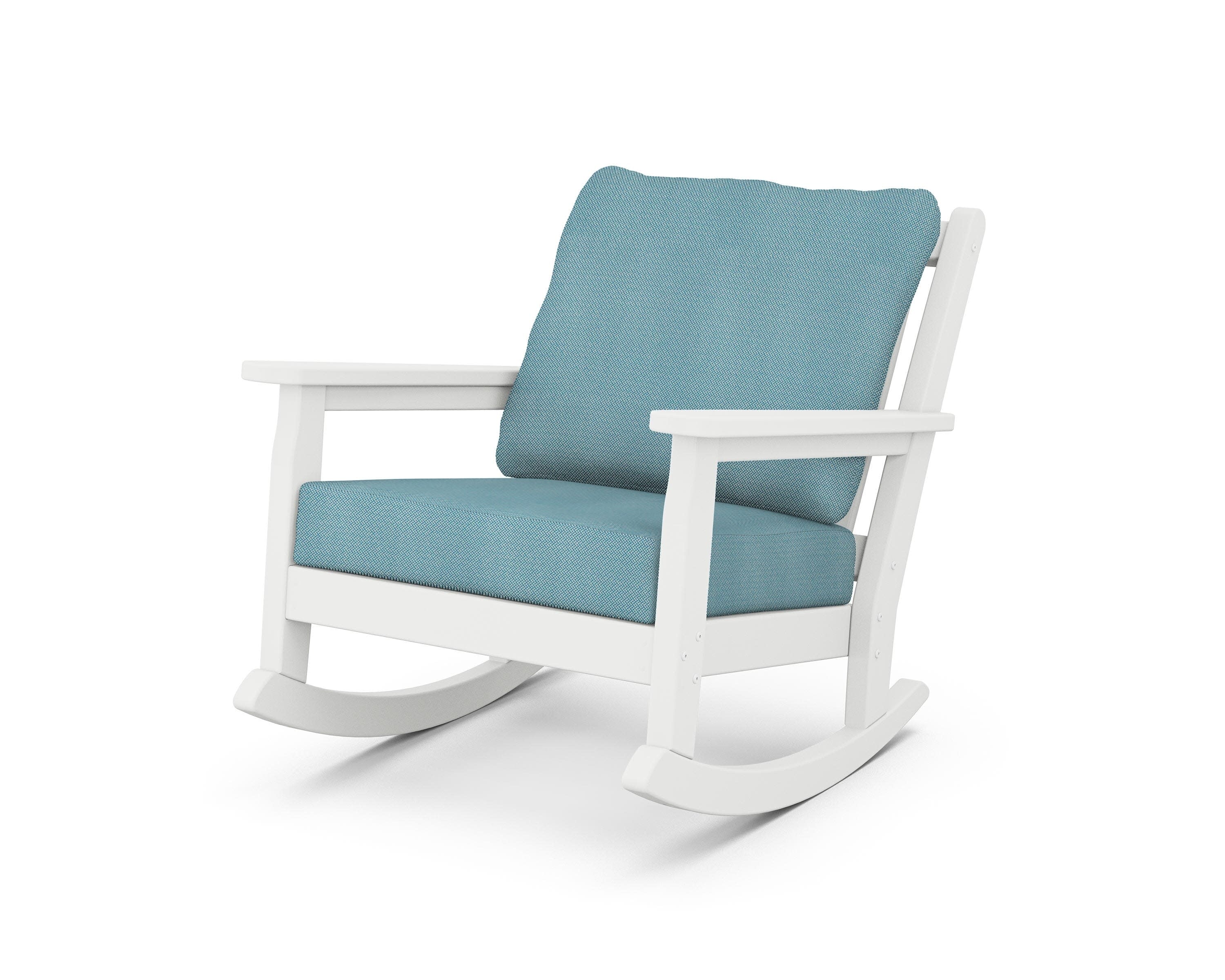 Chippendale Deep Seating Rocking Chair in White / Lattice Sky Blue