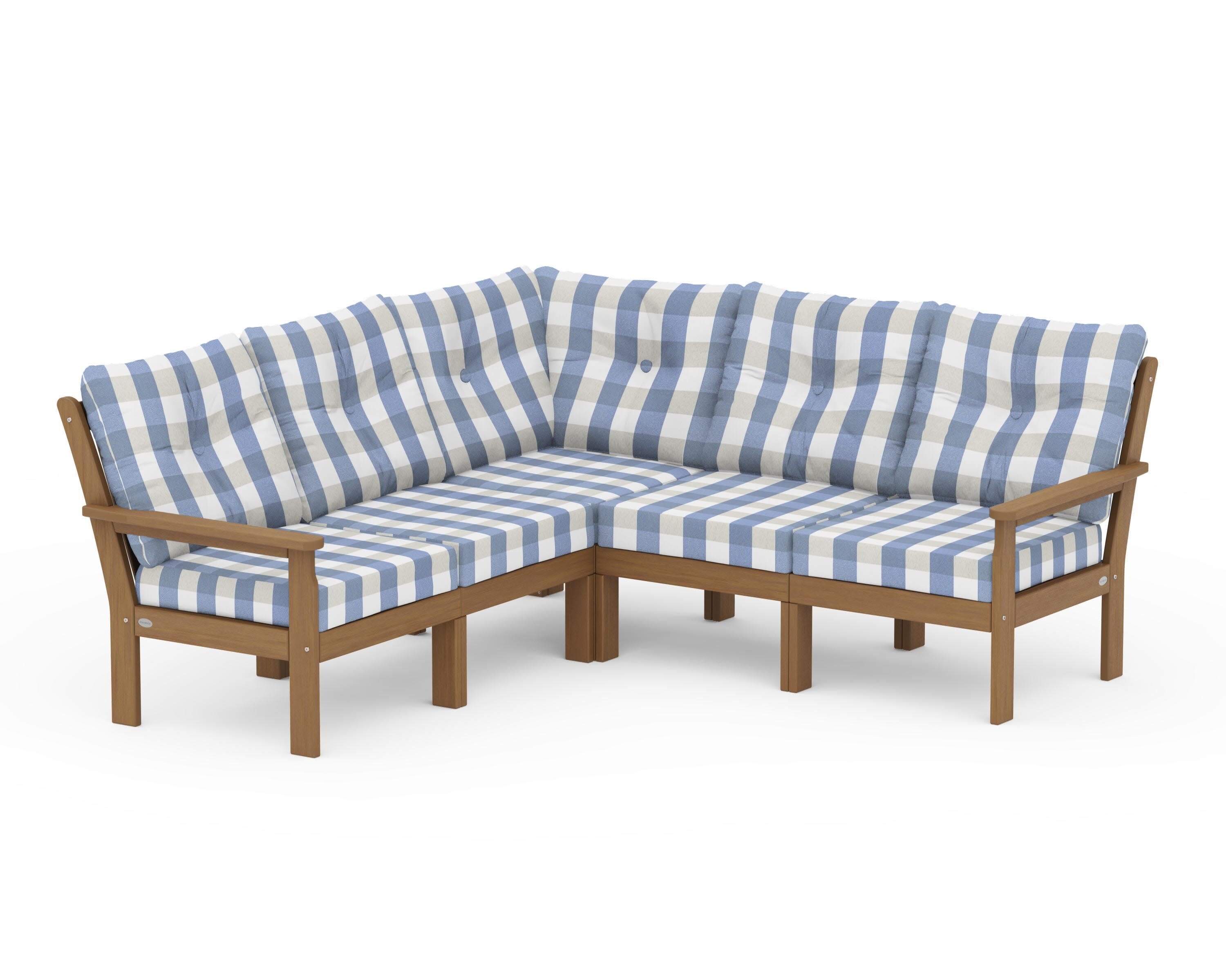 Vineyard 5-Piece Sectional in Natural / Buffalo Plaid Sky Blue