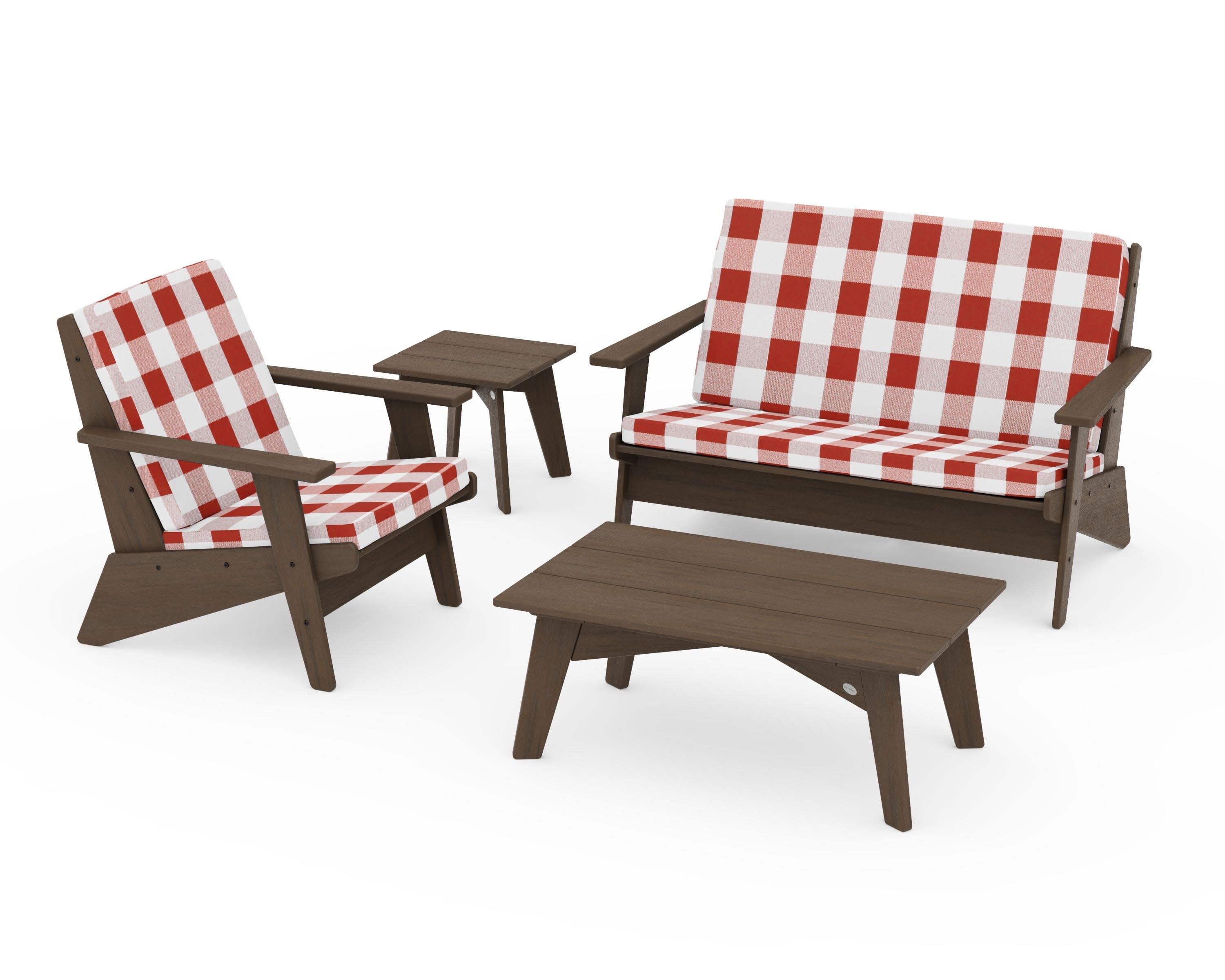 Riviera Modern Lounge 4-Piece Set in Kona / Buffalo Plaid Crimson