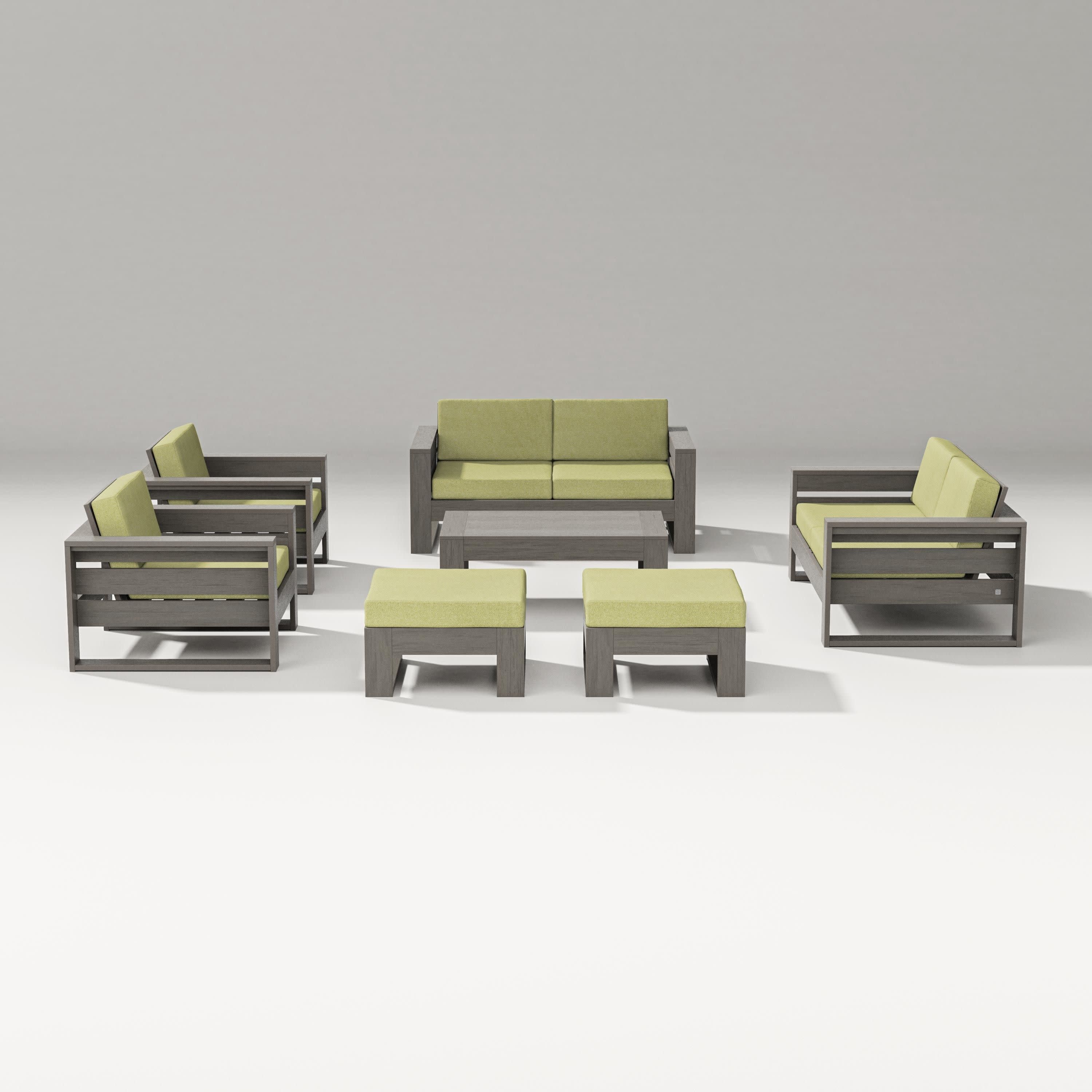 Latitude 7-Piece Lounge Loveseat Set in Driftwood / Chartreuse Boucle