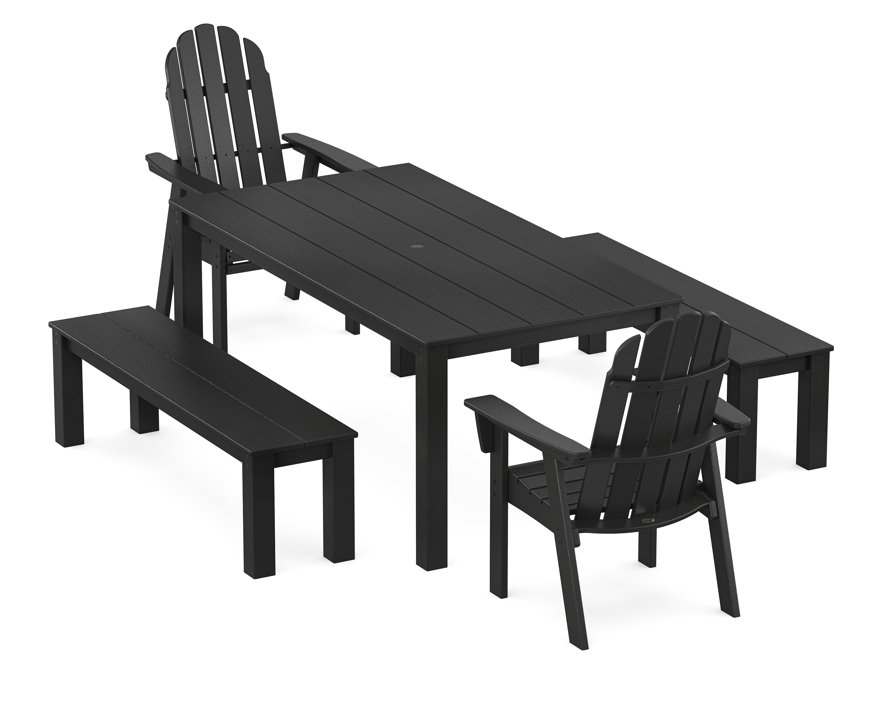 Vineyard Curveback Adirondack 5-Piece Parsons Dining Set with Benches in Black