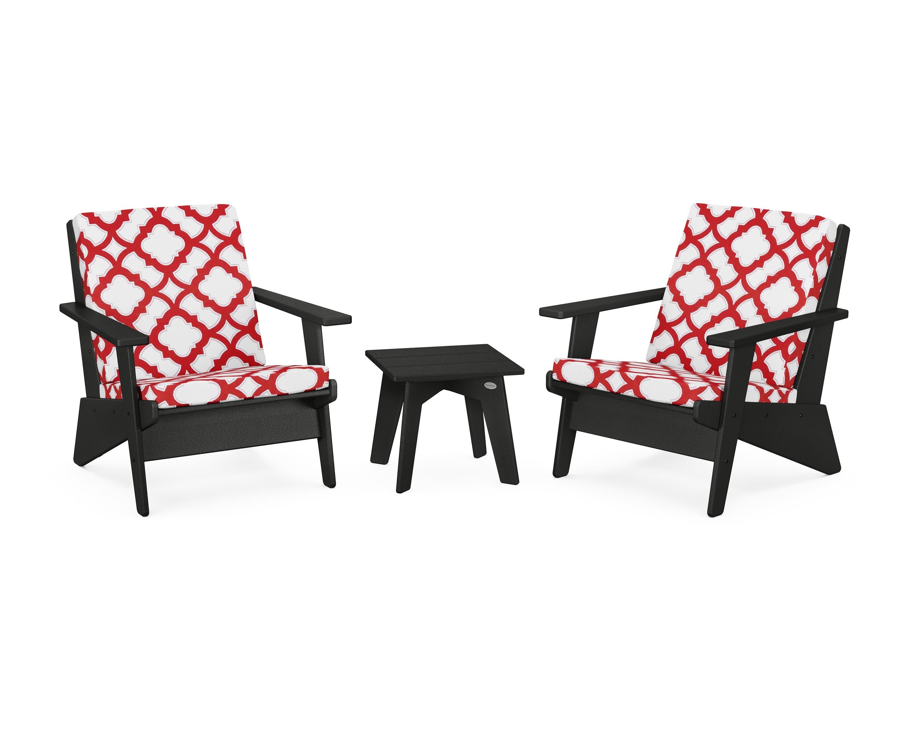 Riviera Modern Lounge 3-Piece Set in Black / Trellis Crimson