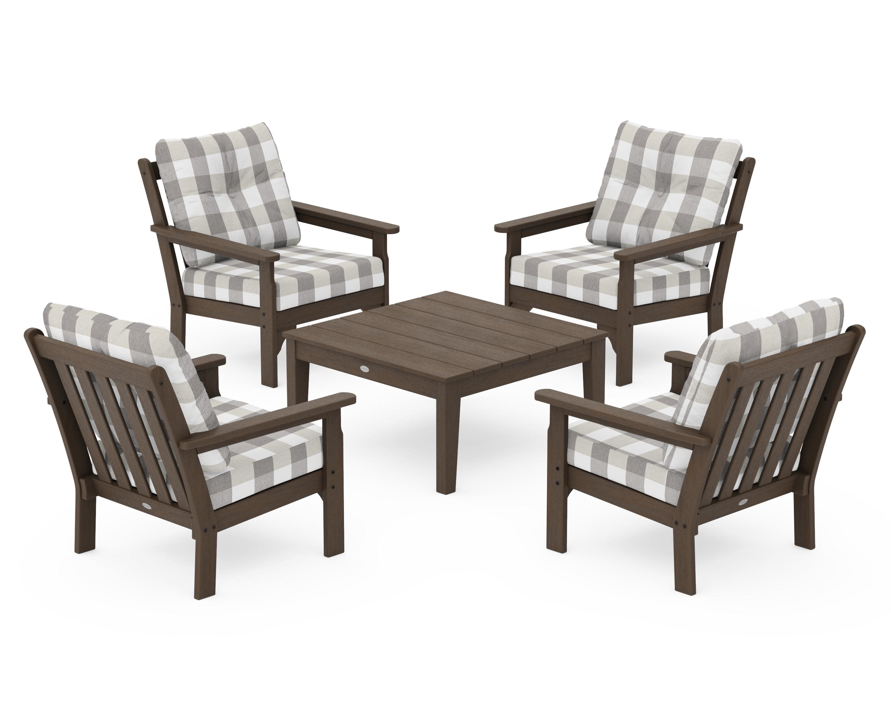 Vineyard 5-Piece Deep Seating Conversation Set in Kona / Buffalo Plaid Grey Mist