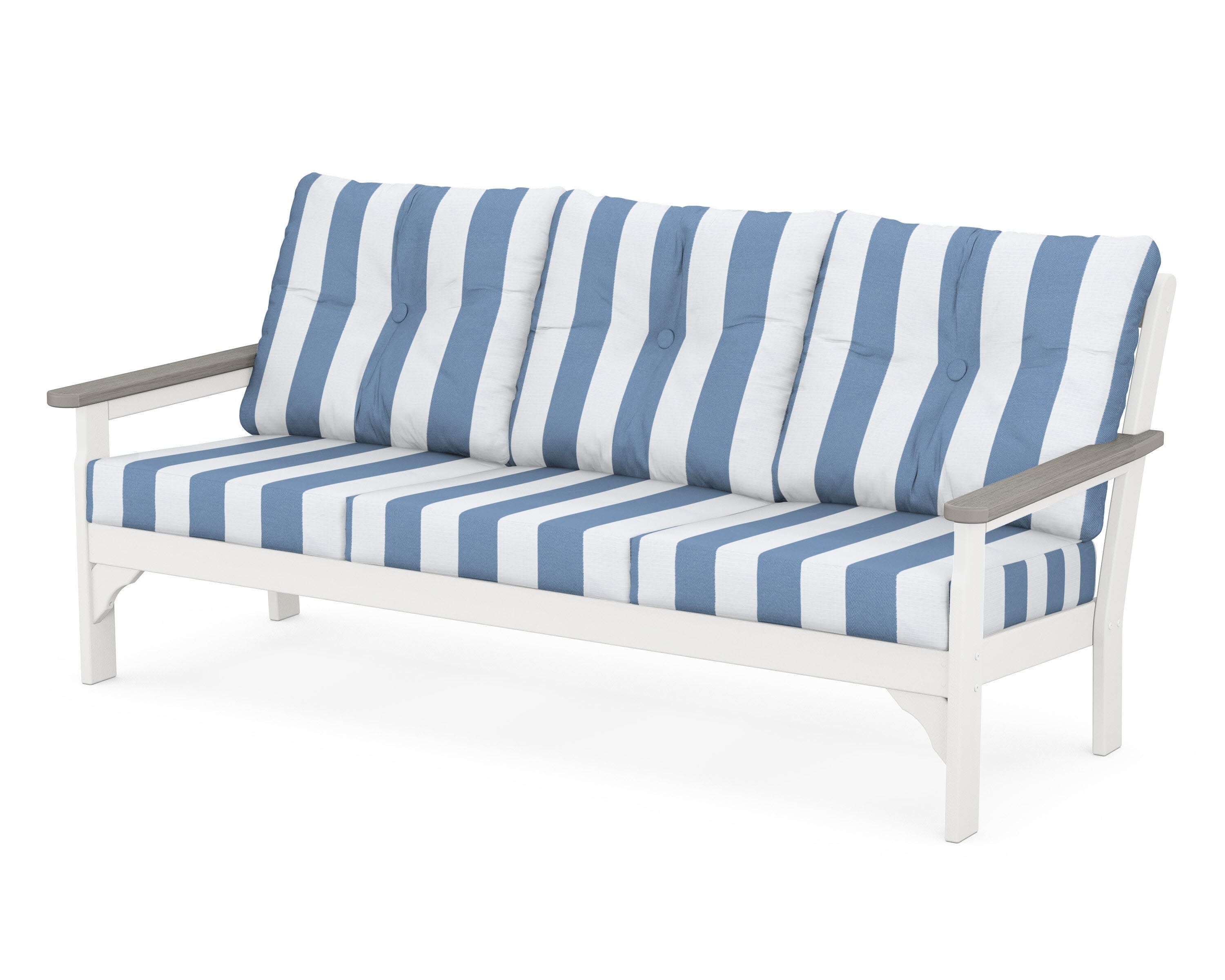 Vineyard Deep Seating Sofa in White / Driftwood / Cabana Stripe Sky Blue
