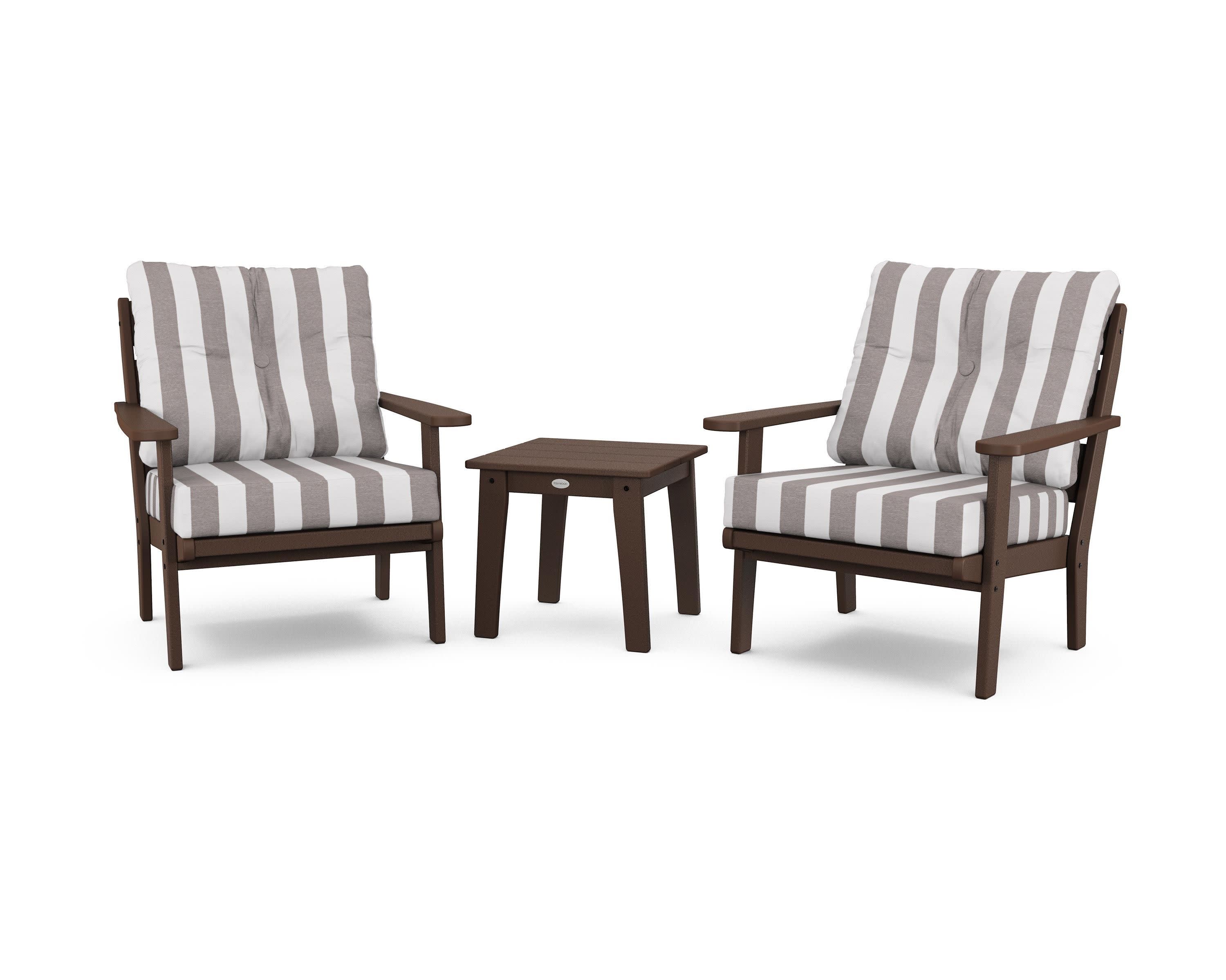 Lakeside 3-Piece Deep Seating Chair Set in Mahogany / Cabana Stripe Grey Mist