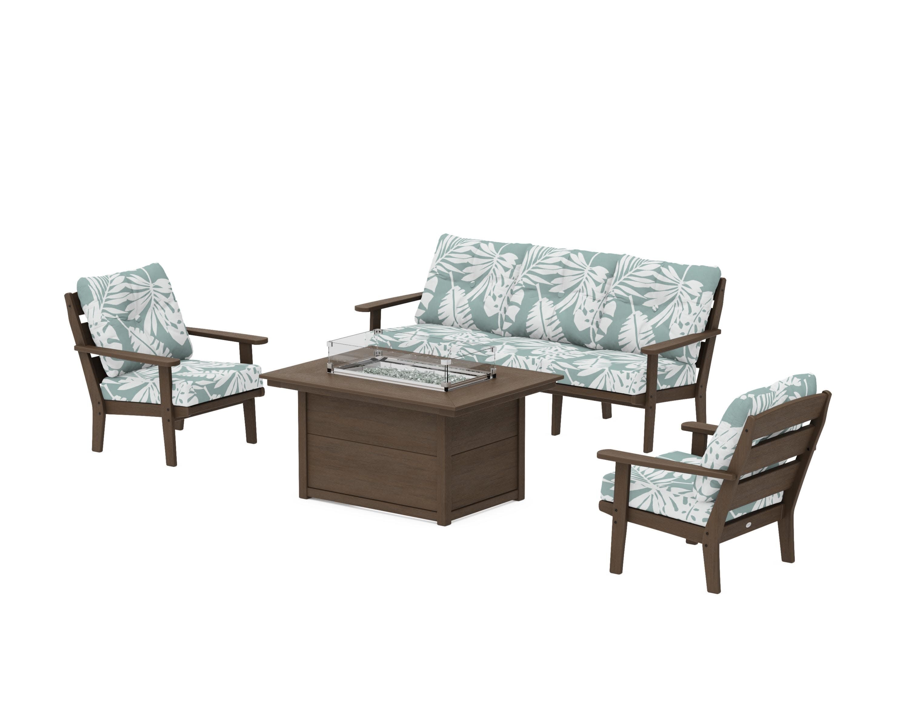 Lakeside Deep Seating Fire Pit Table Set in Kona / Leaf Glacier Spa