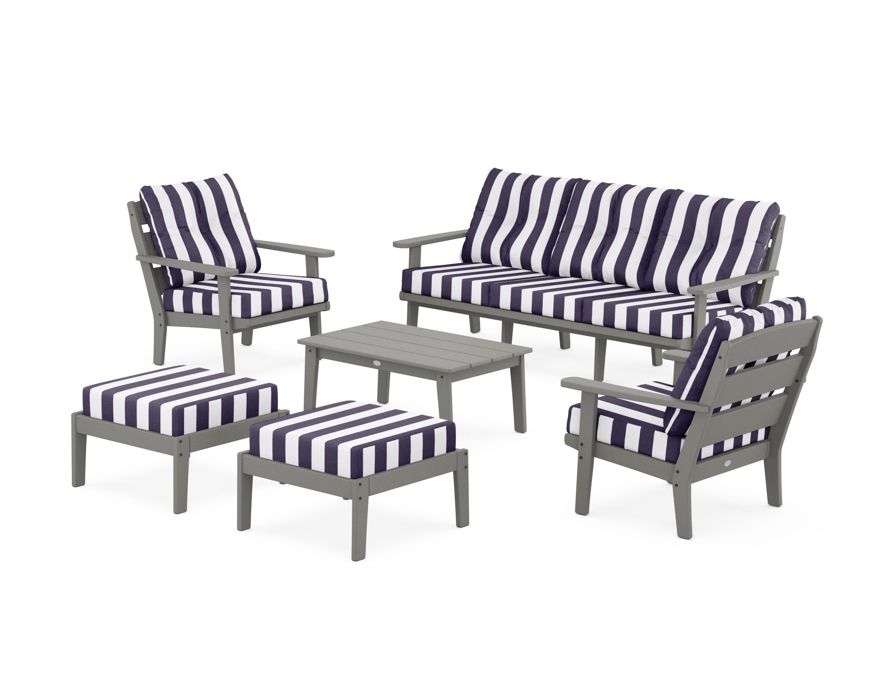 Lakeside 6-Piece Lounge Sofa Set in Slate Grey / Cabana Stripe Navy