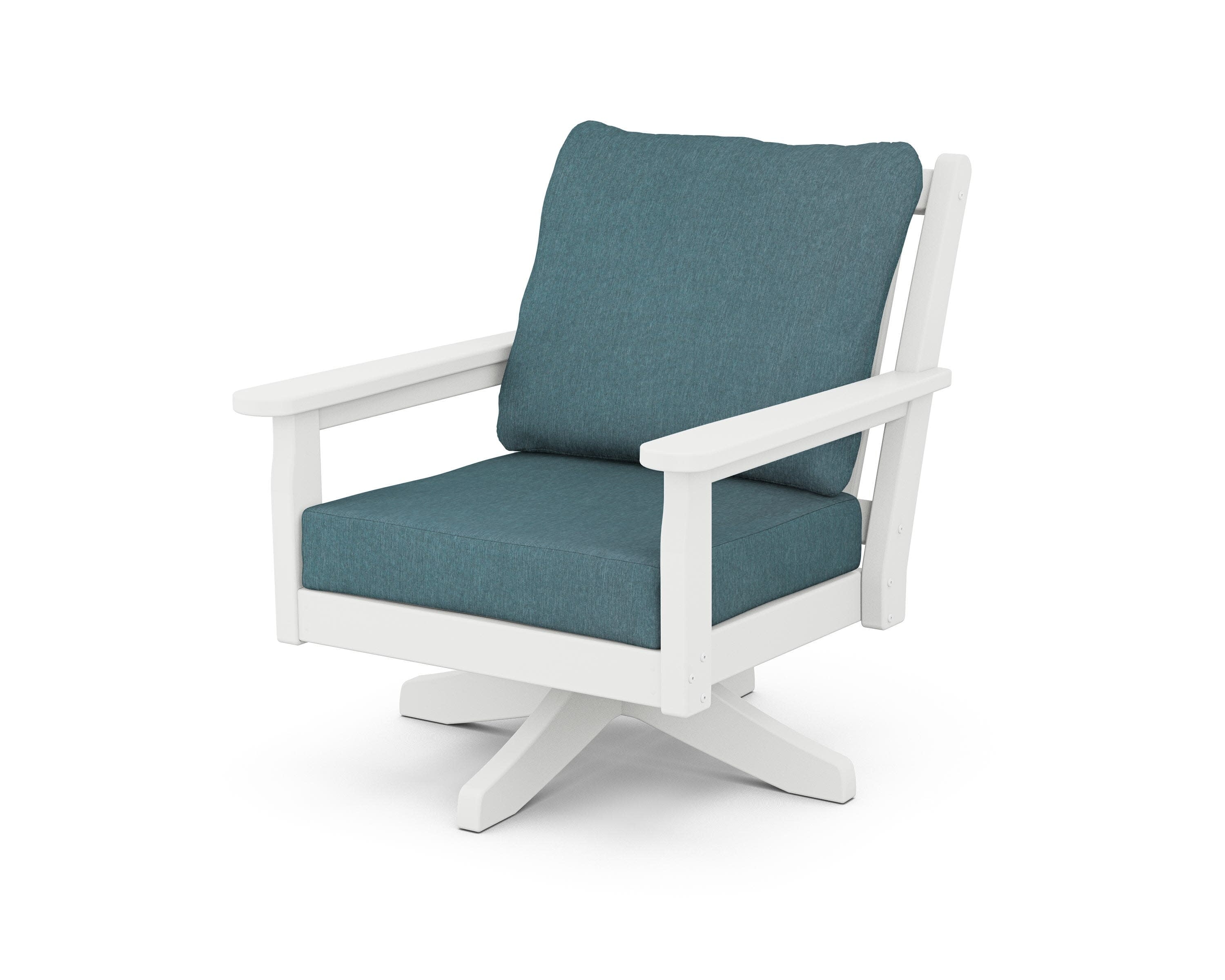 Chippendale Deep Seating Swivel Chair in White / Ocean Teal