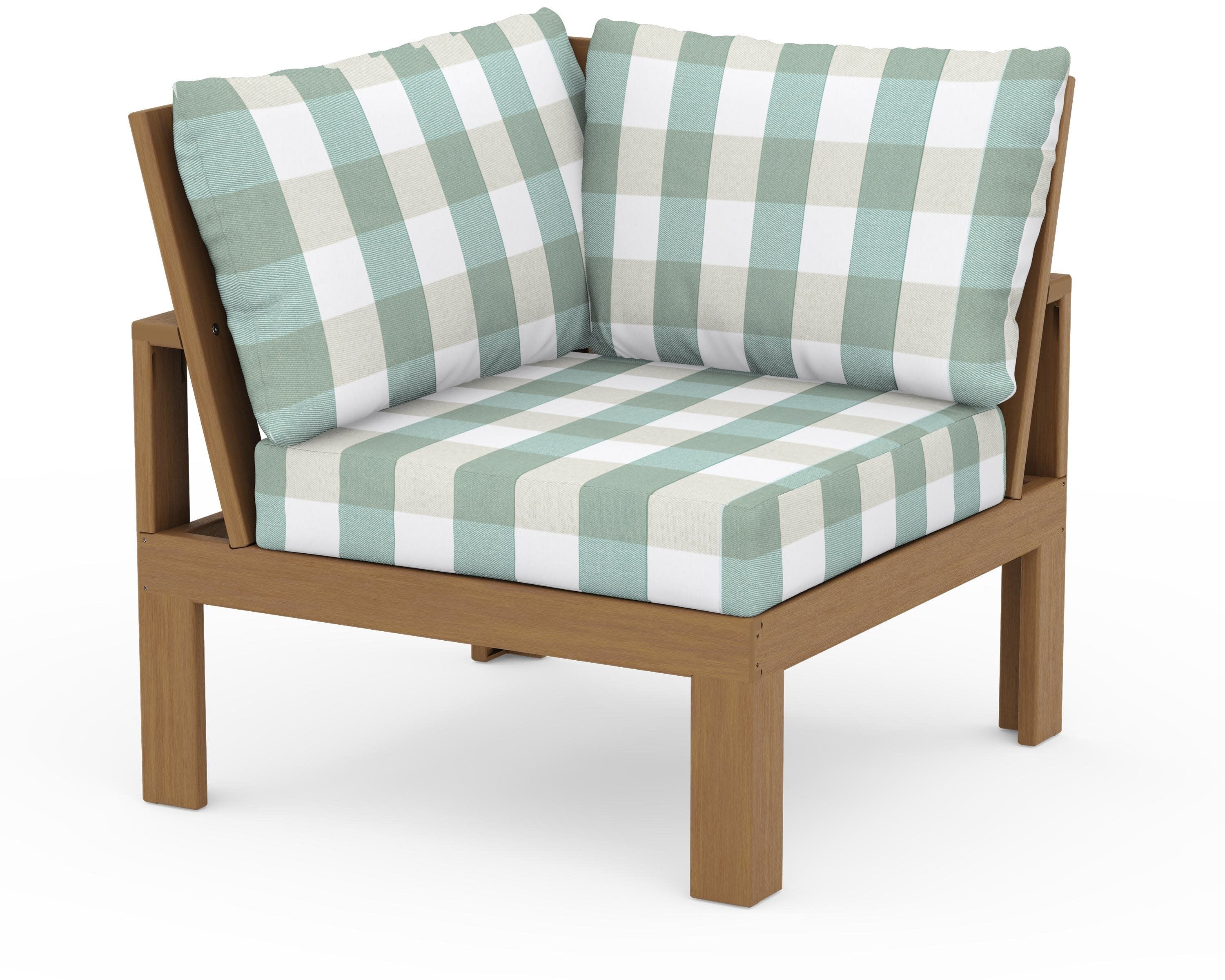 Modular Corner Chair in Natural / Buffalo Plaid Glacier Spa