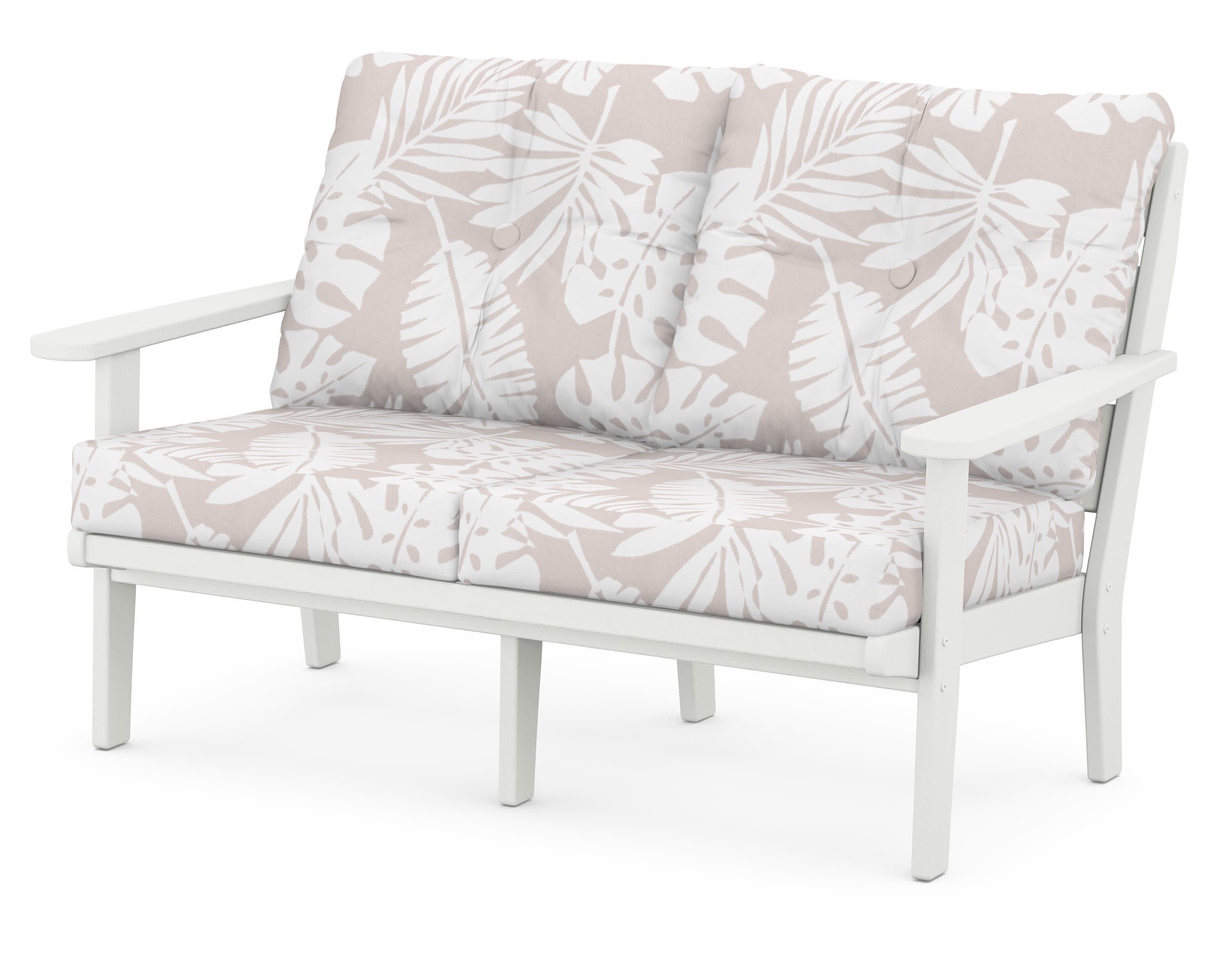 Lakeside Deep Seating Loveseat in Vintage White / Leaf Dune Burlap