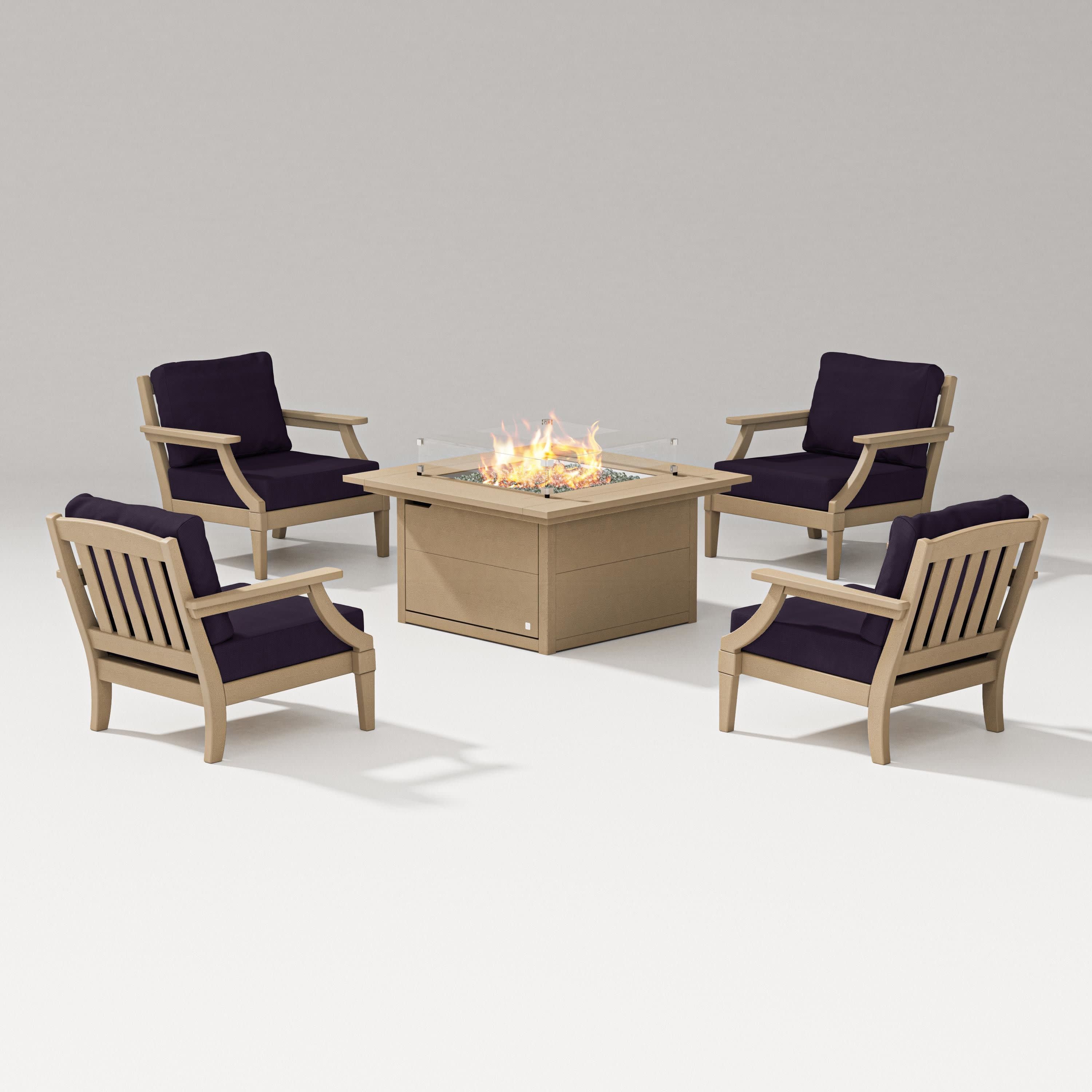 Estate 5-Piece Lounge Fire Table Set in Vintage Sahara / Navy Linen