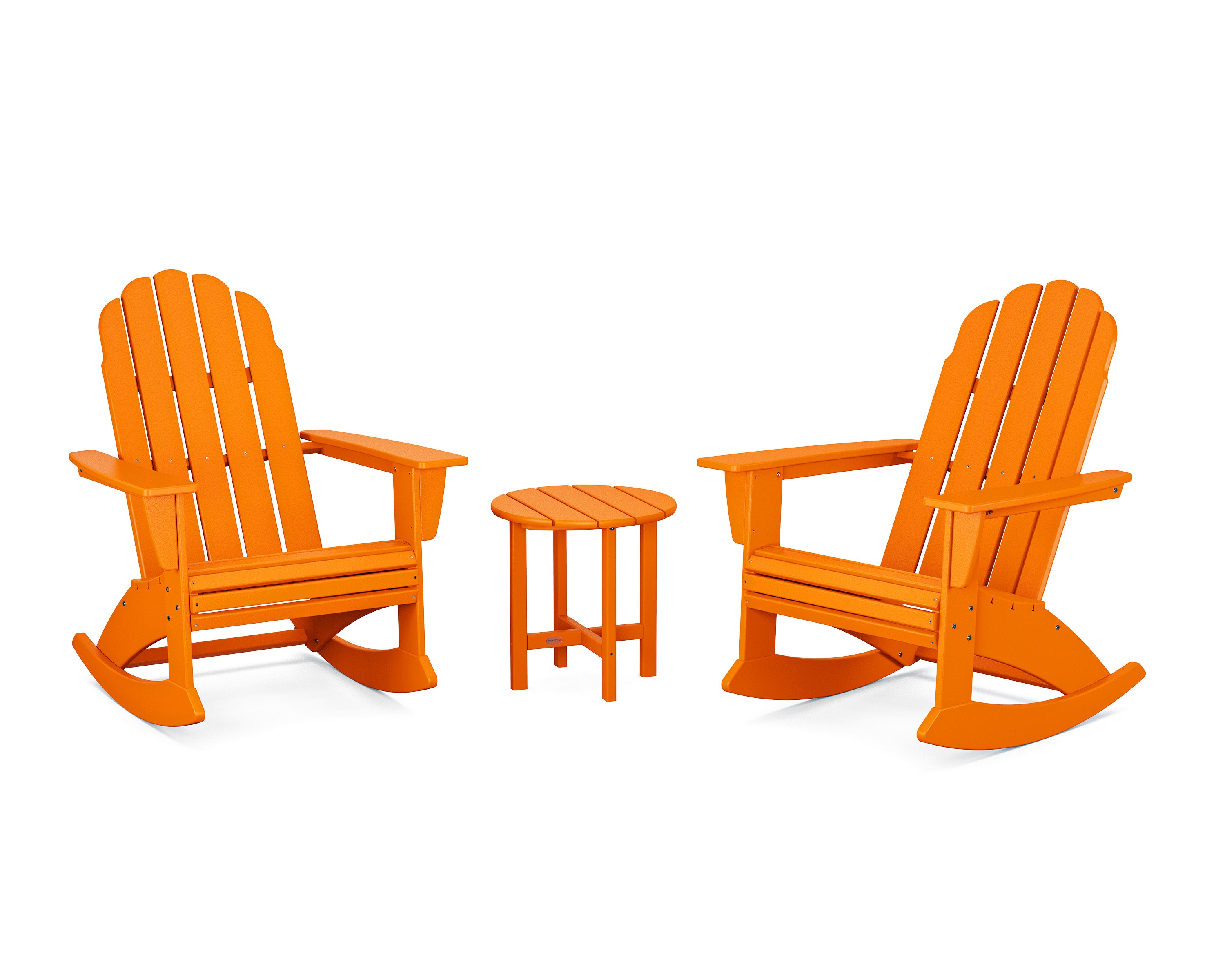 Vineyard Curveback 3-Piece Adirondack Rocking Chair Set in Tangerine