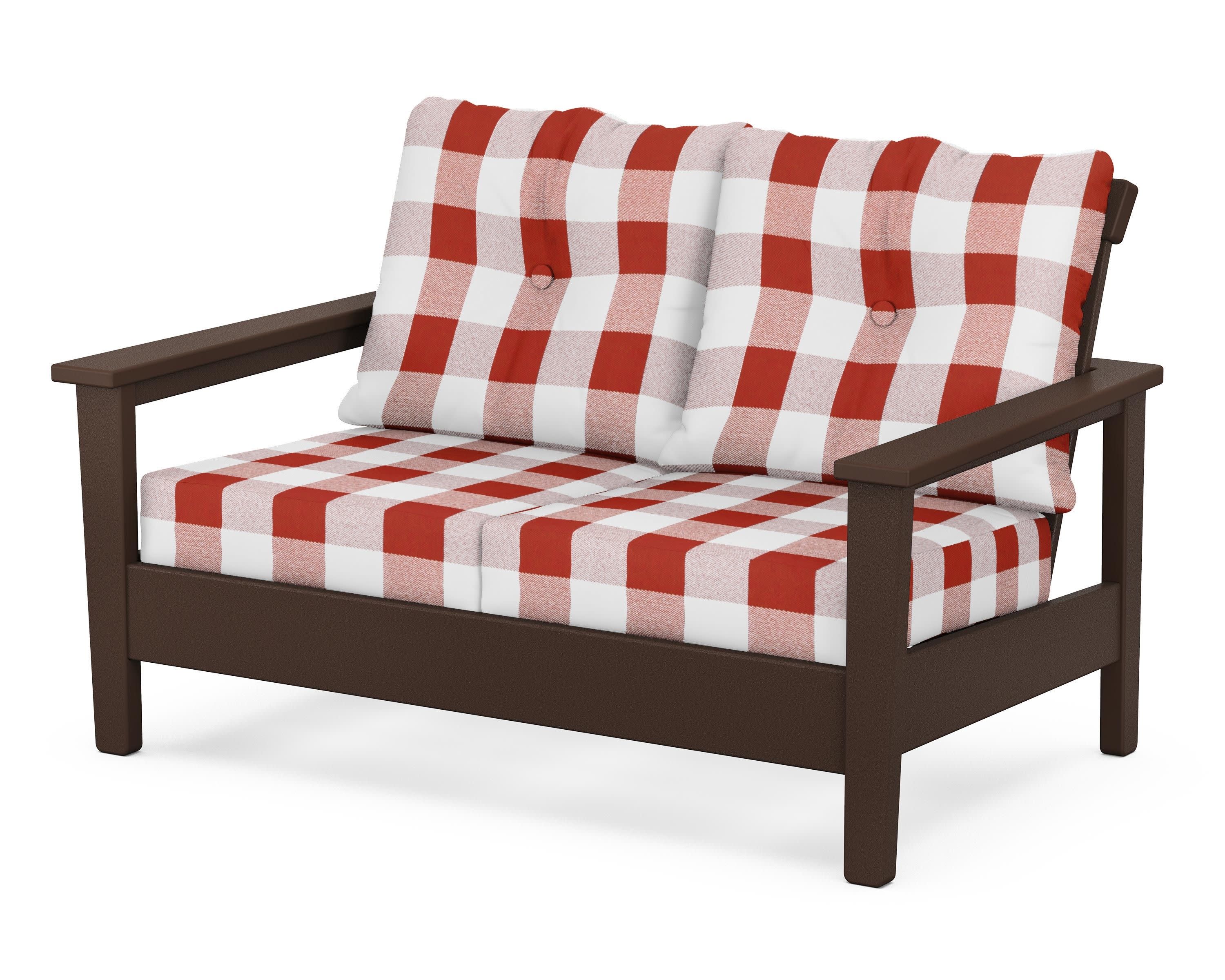 Prescott Deep Seating Loveseat in Mahogany / Buffalo Plaid Crimson