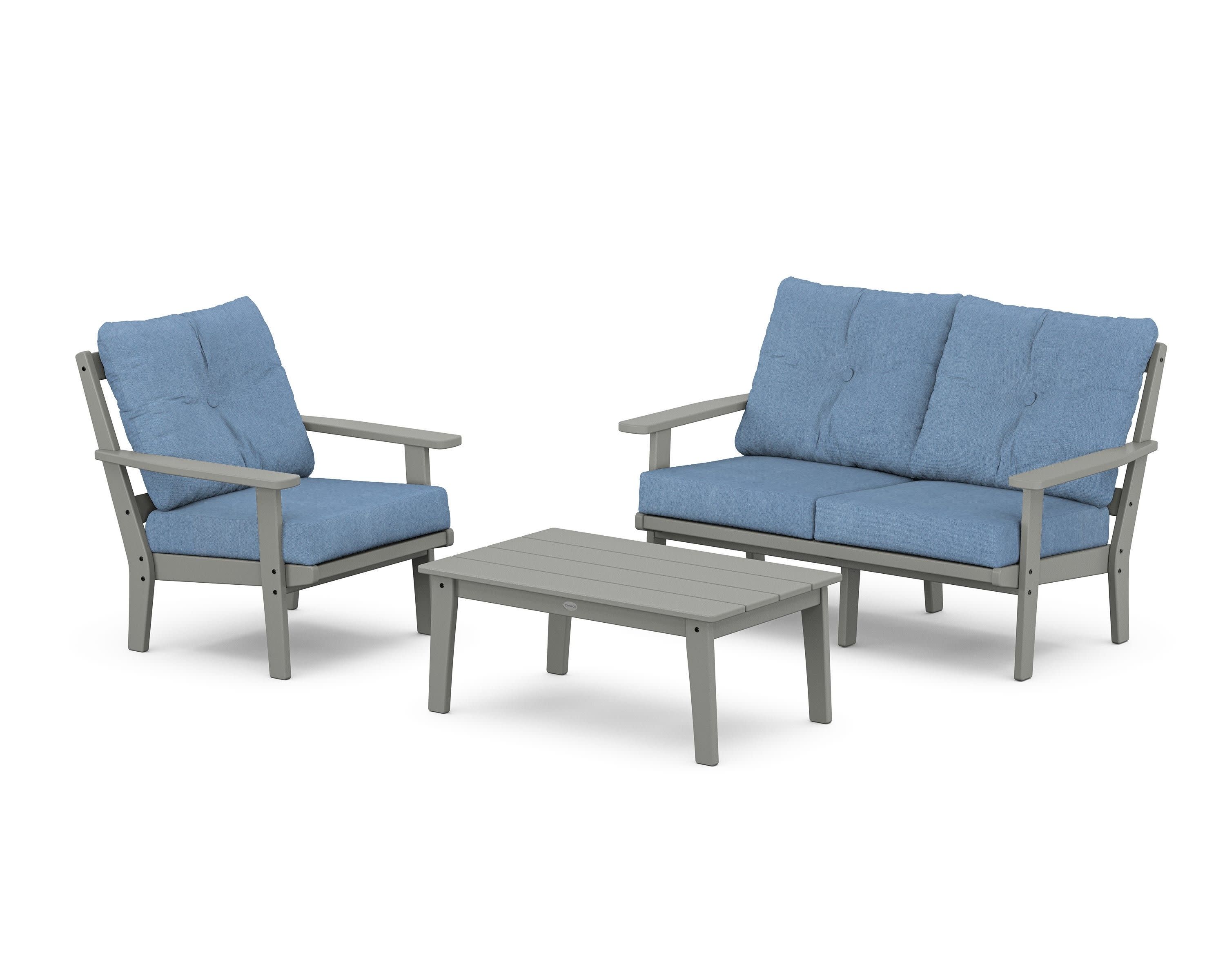 Oxford 3-Piece Deep Seating Set with Loveseat in Slate Grey / Sky Blue