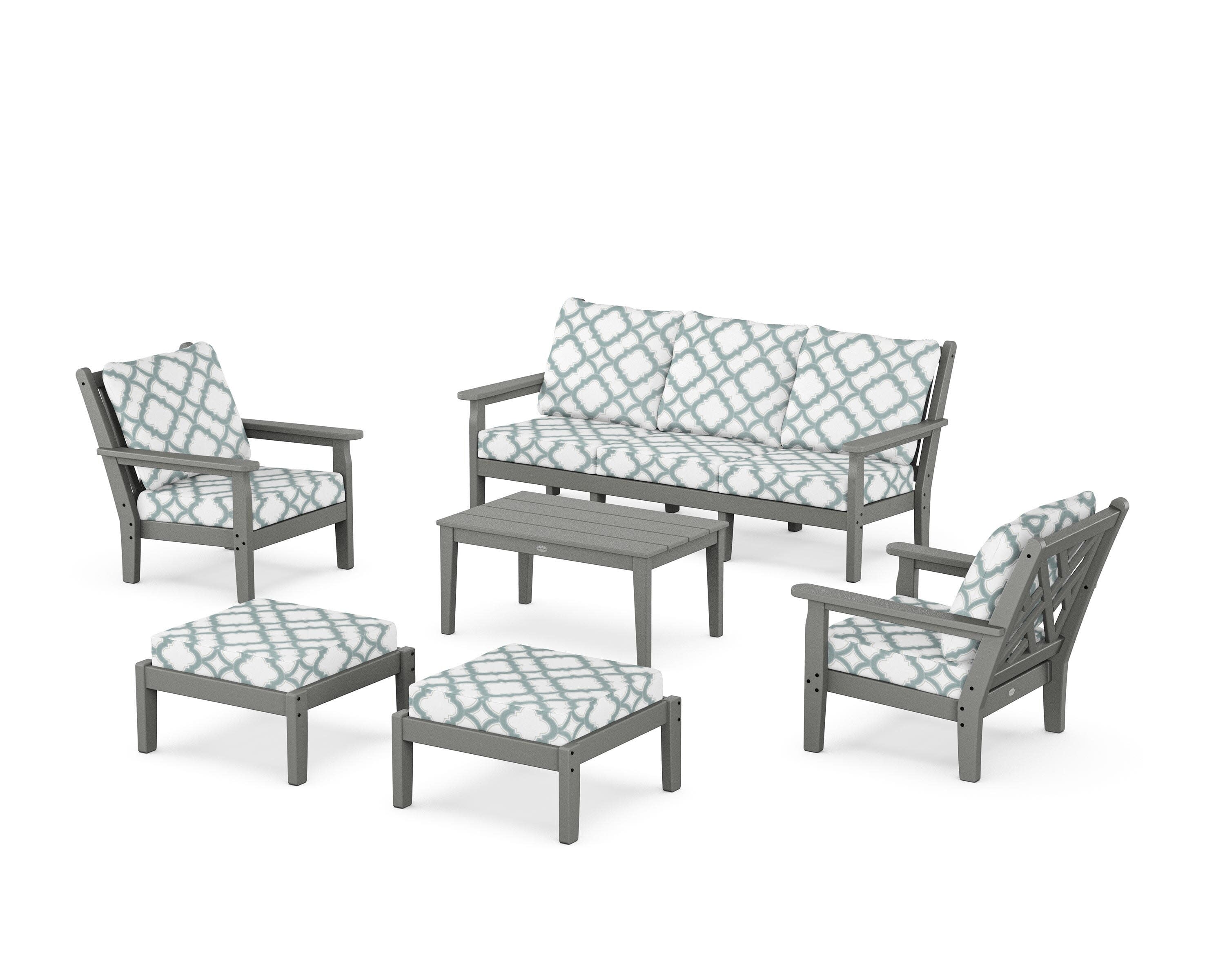 Chippendale 6-Piece Lounge Sofa Set in Slate Grey / Trellis Glacier Spa