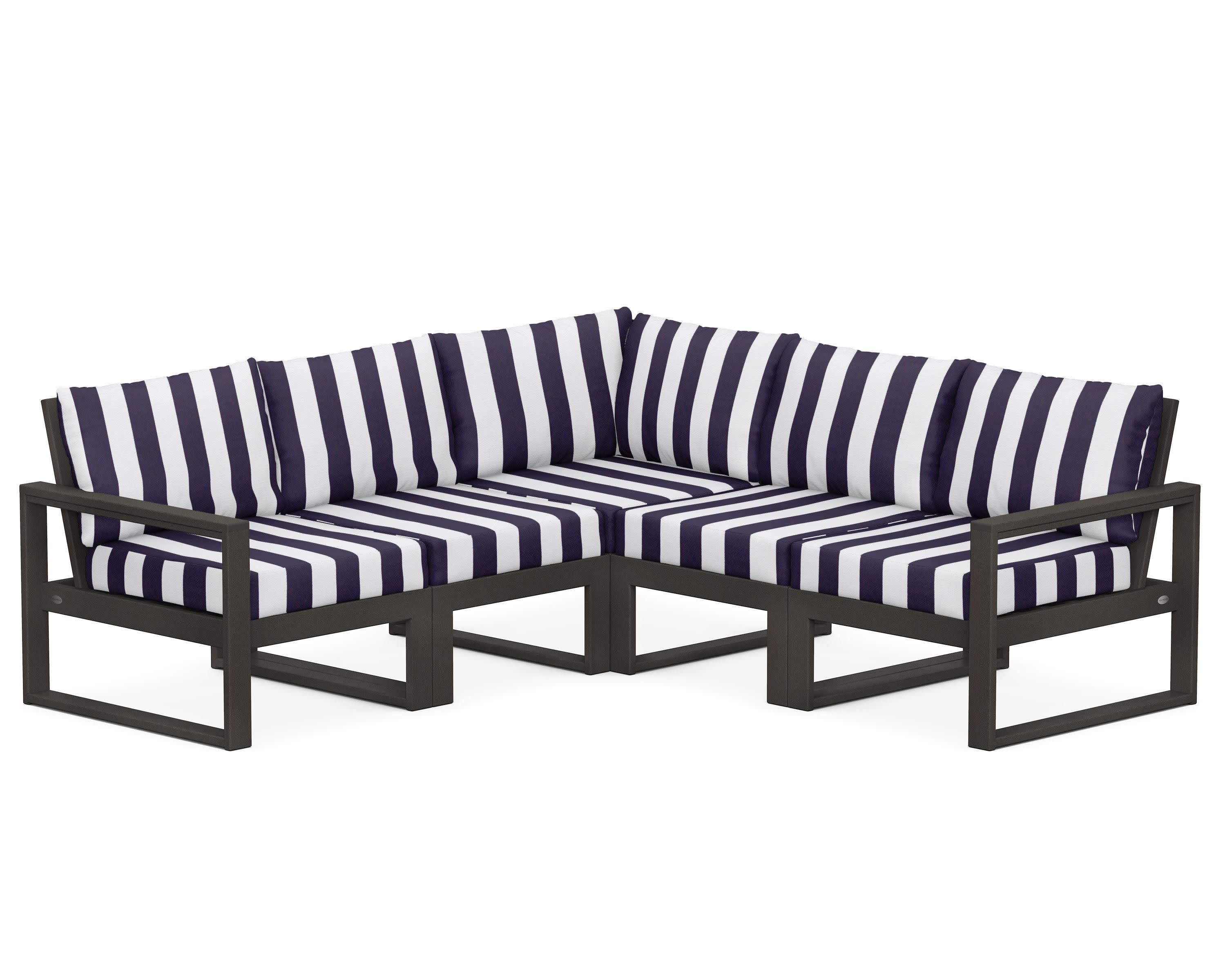 EDGE 5-Piece Modular Deep Seating Set in Vintage Coffee / Cabana Stripe Navy