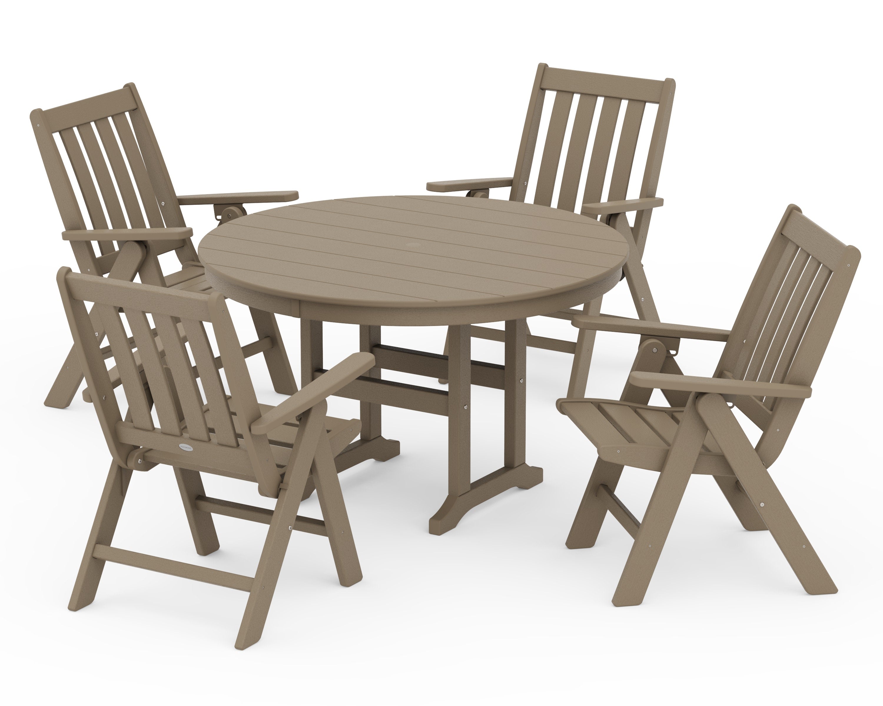 Vineyard Folding Chair 5-Piece Round Farmhouse Dining Set in Vintage Sahara