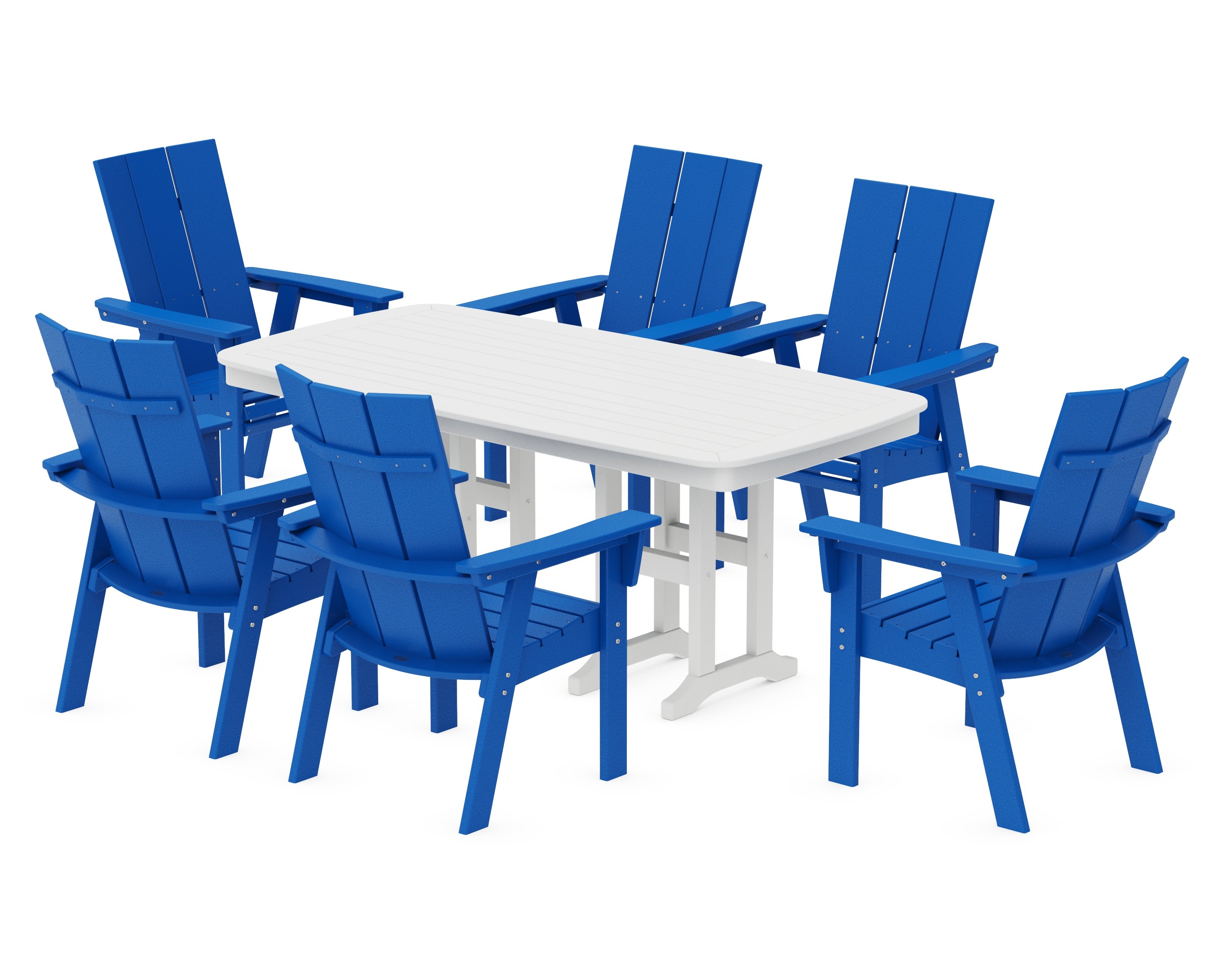 Modern Curveback Adirondack 7-Piece Dining Set in Pacific Blue / White