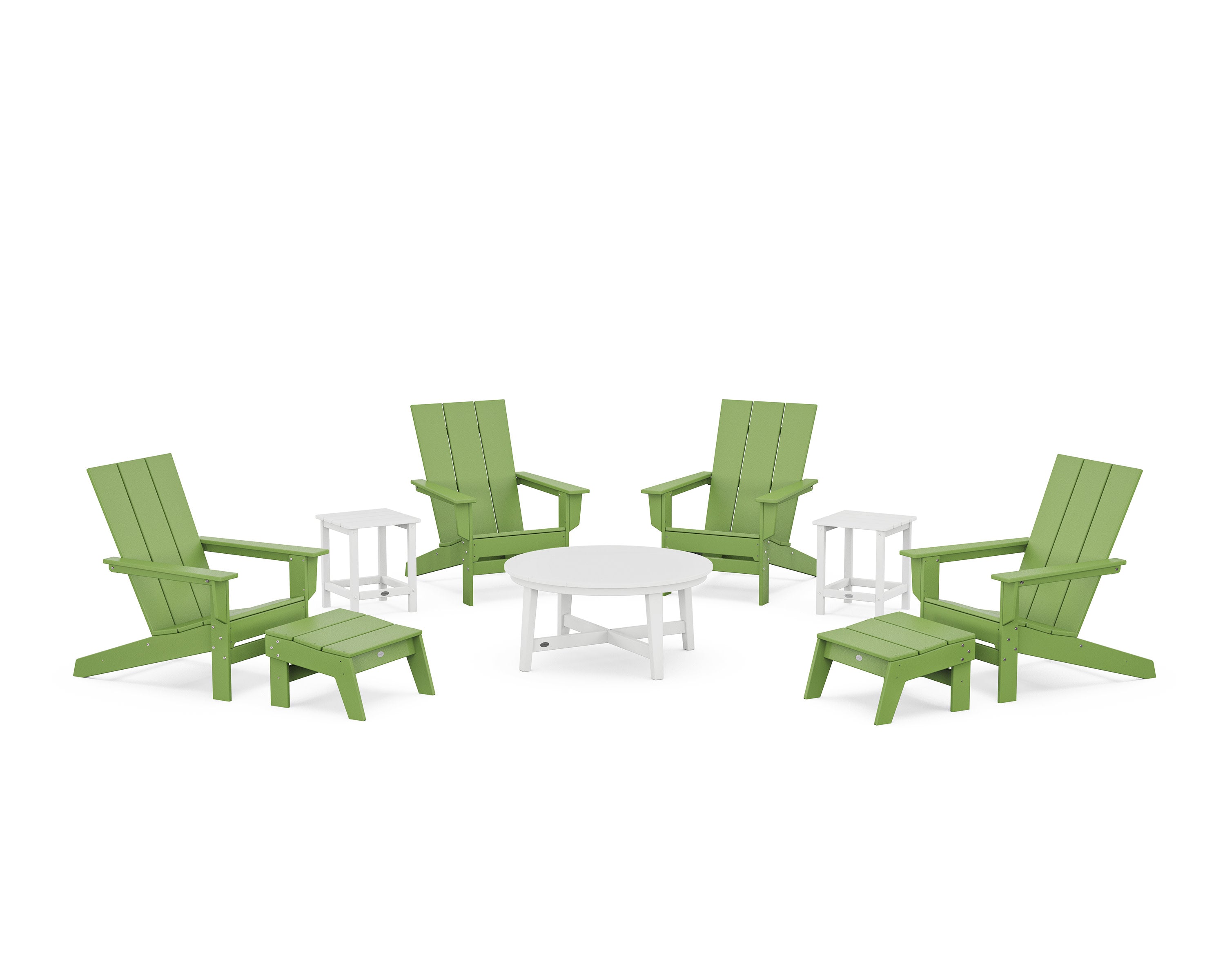Modern Studio Adirondack 9-Piece Conversation Set in Lime / White