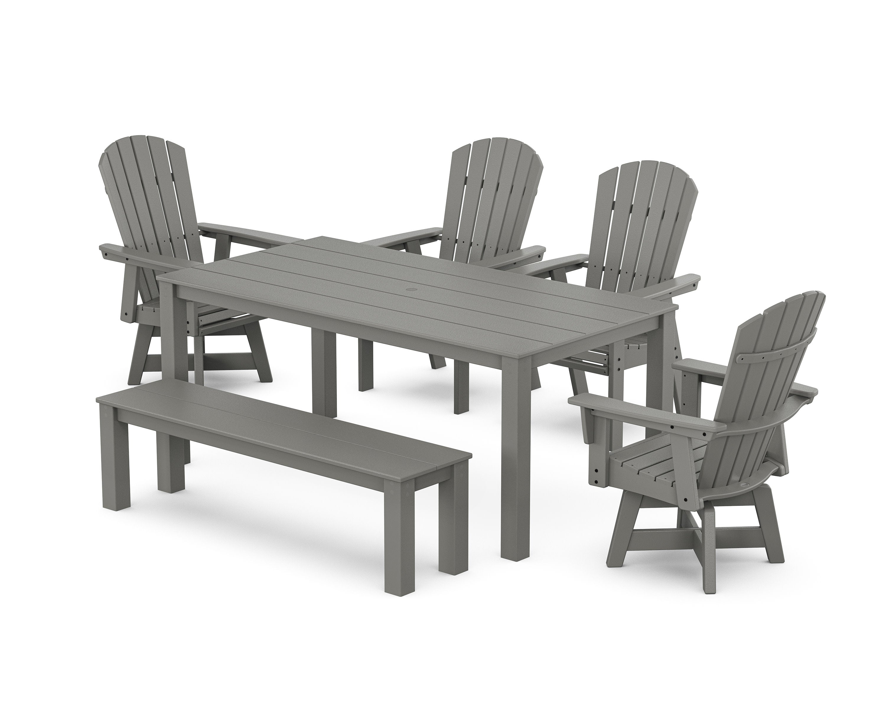 Nautical Curveback Adirondack Swivel 6-Piece Parsons Dining Set with Bench in Slate Grey