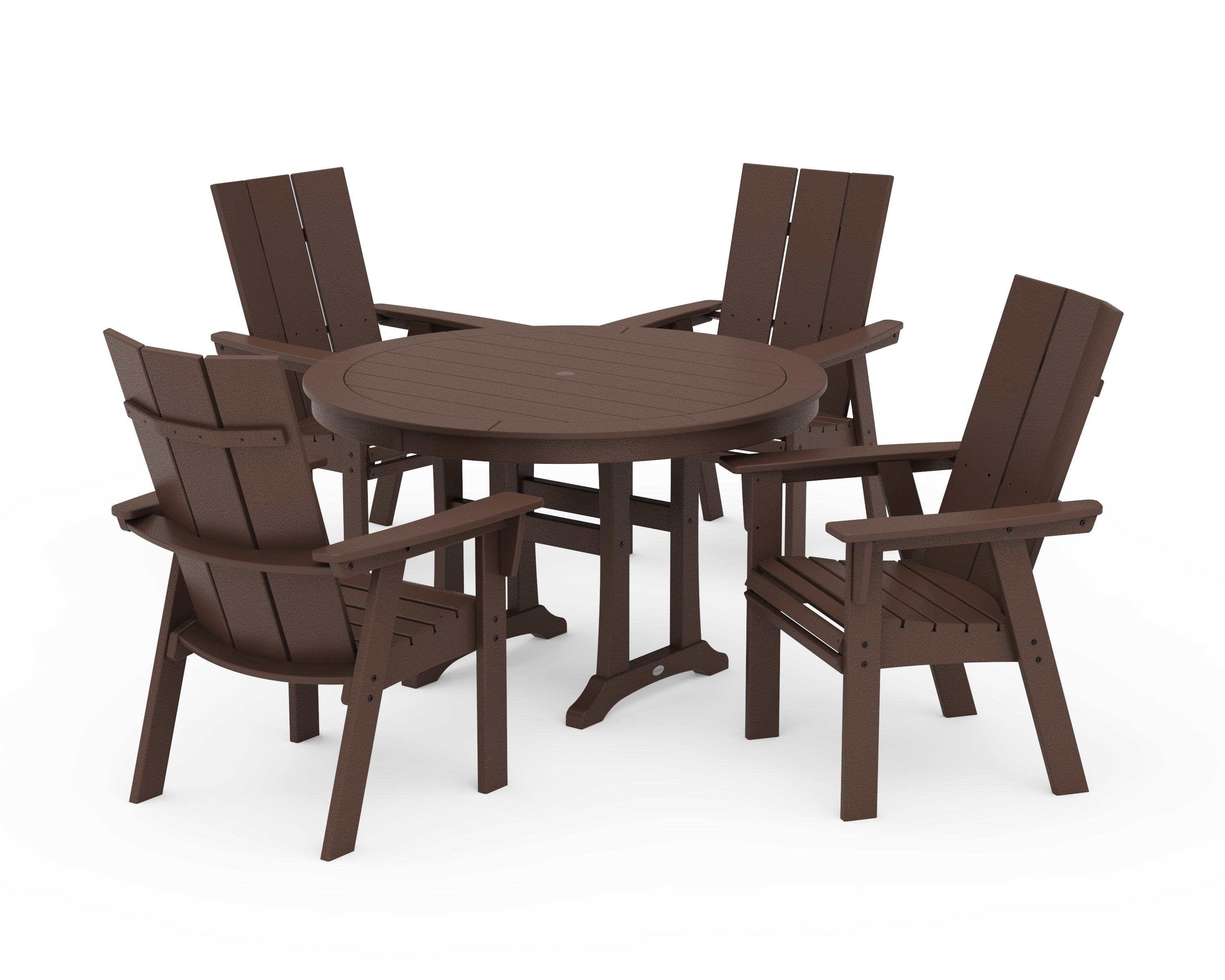 Modern Curveback Adirondack 5-Piece Nautical Trestle Dining Set in Mahogany