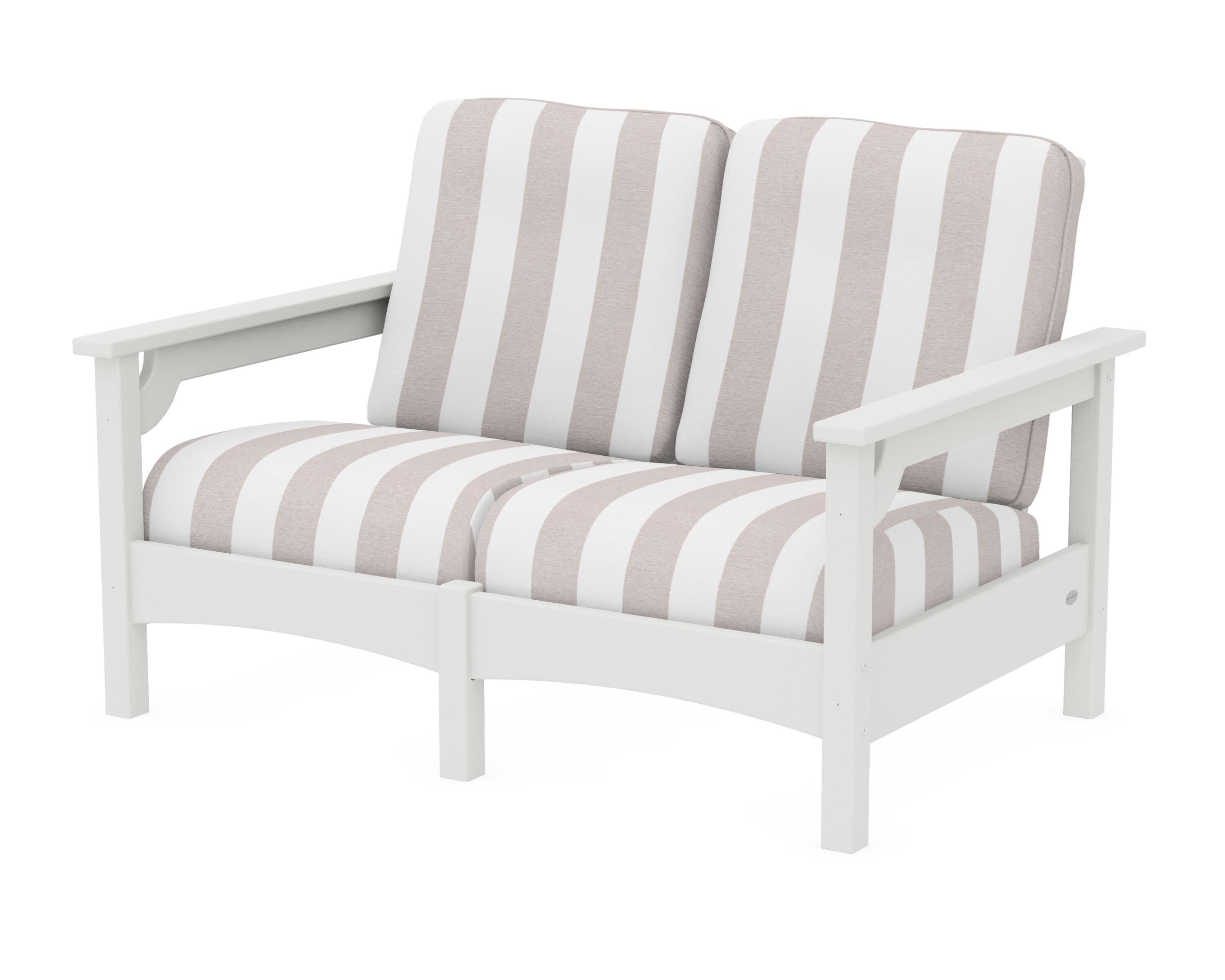 Club Loveseat in Vintage White / Cabana Stripe Dune Burlap