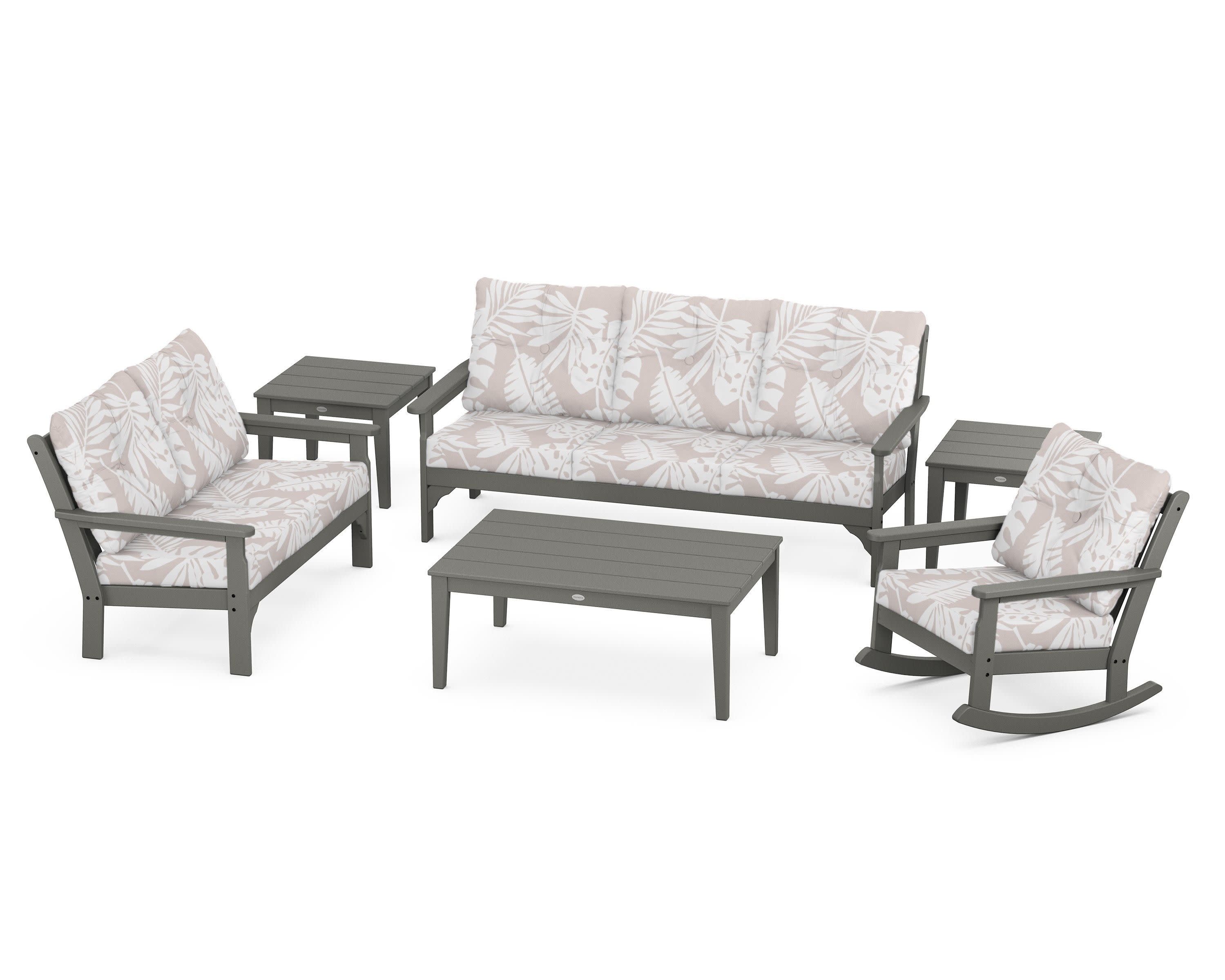 Vineyard 6-Piece Deep Seating Set in Slate Grey / Leaf Dune Burlap