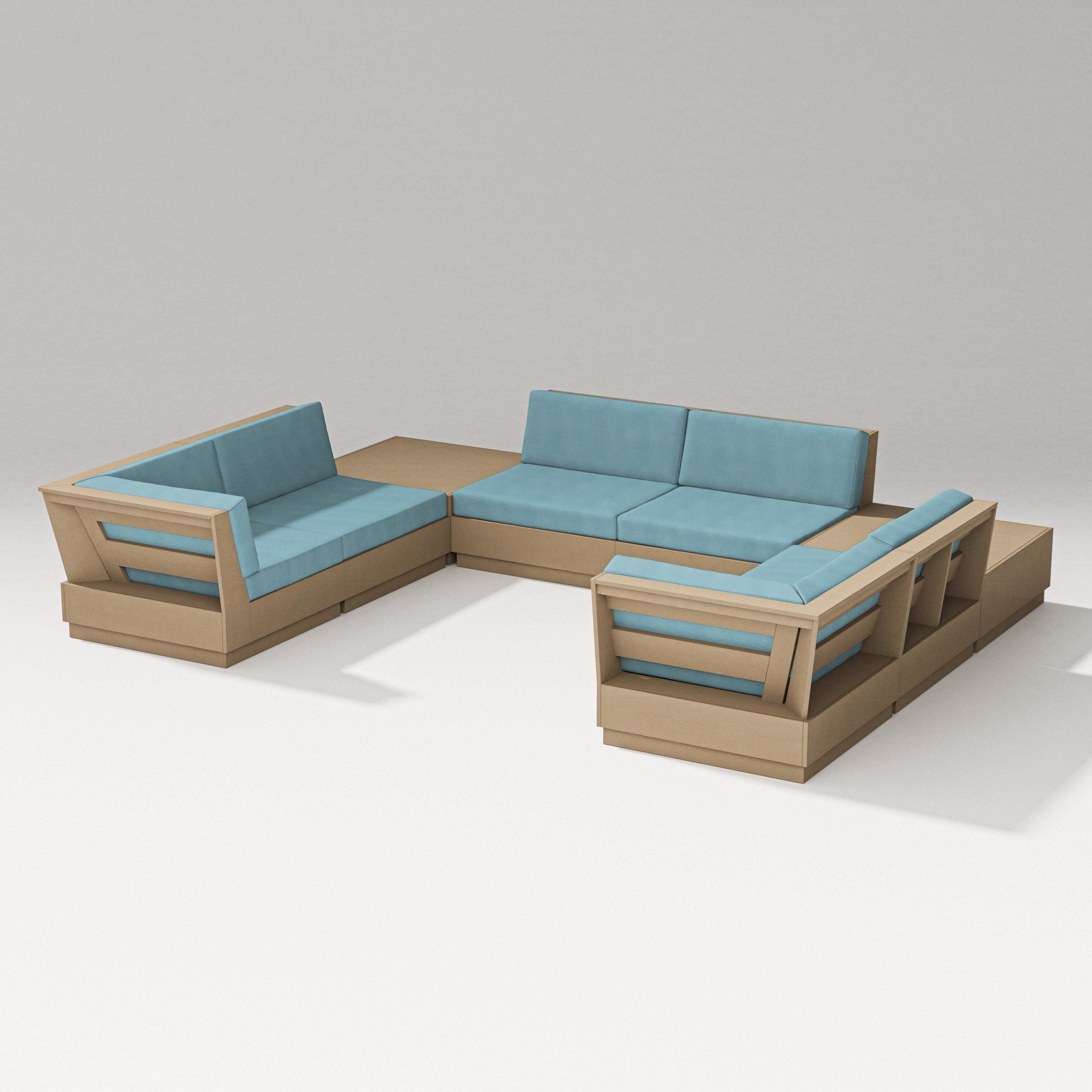 Elevate 8-Piece U-Shaped Sectional in Vintage Sahara / Lattice Sky Blue