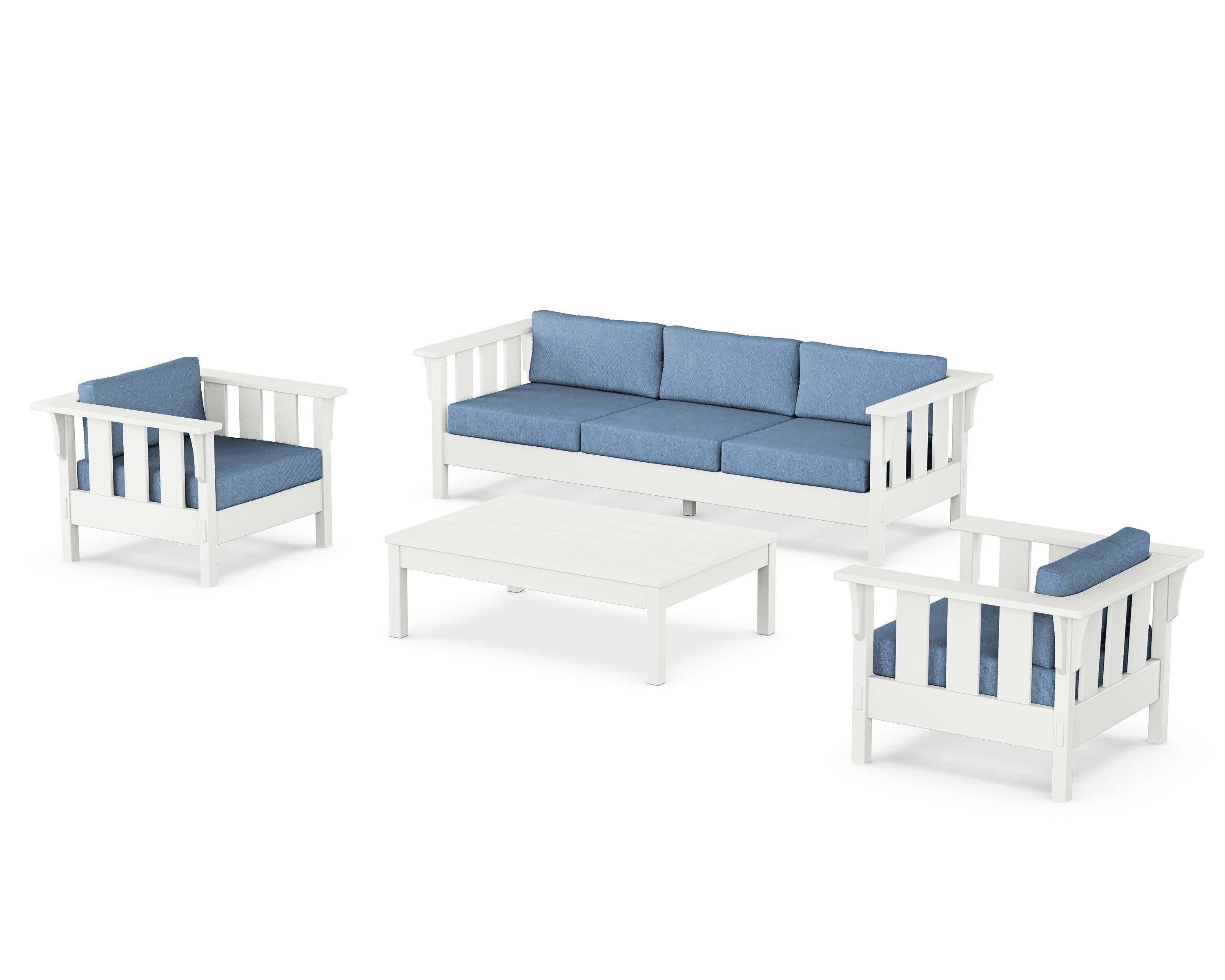 Acadia 4-Piece Deep Seating Set with Sofa in White / Sky Blue