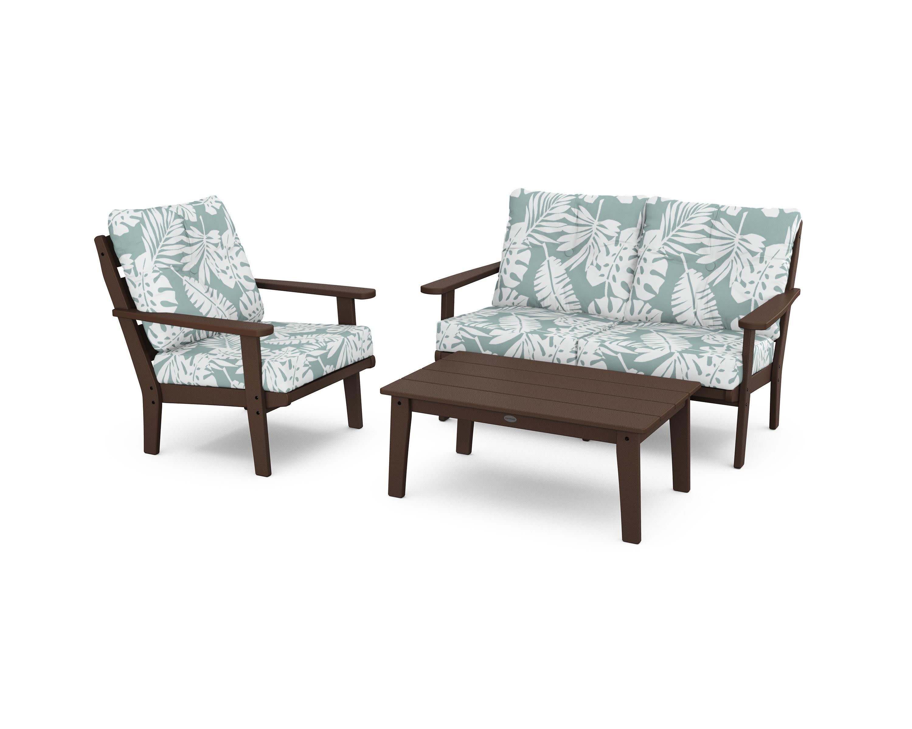 Lakeside 3-Piece Deep Seating Set in Mahogany / Leaf Glacier Spa