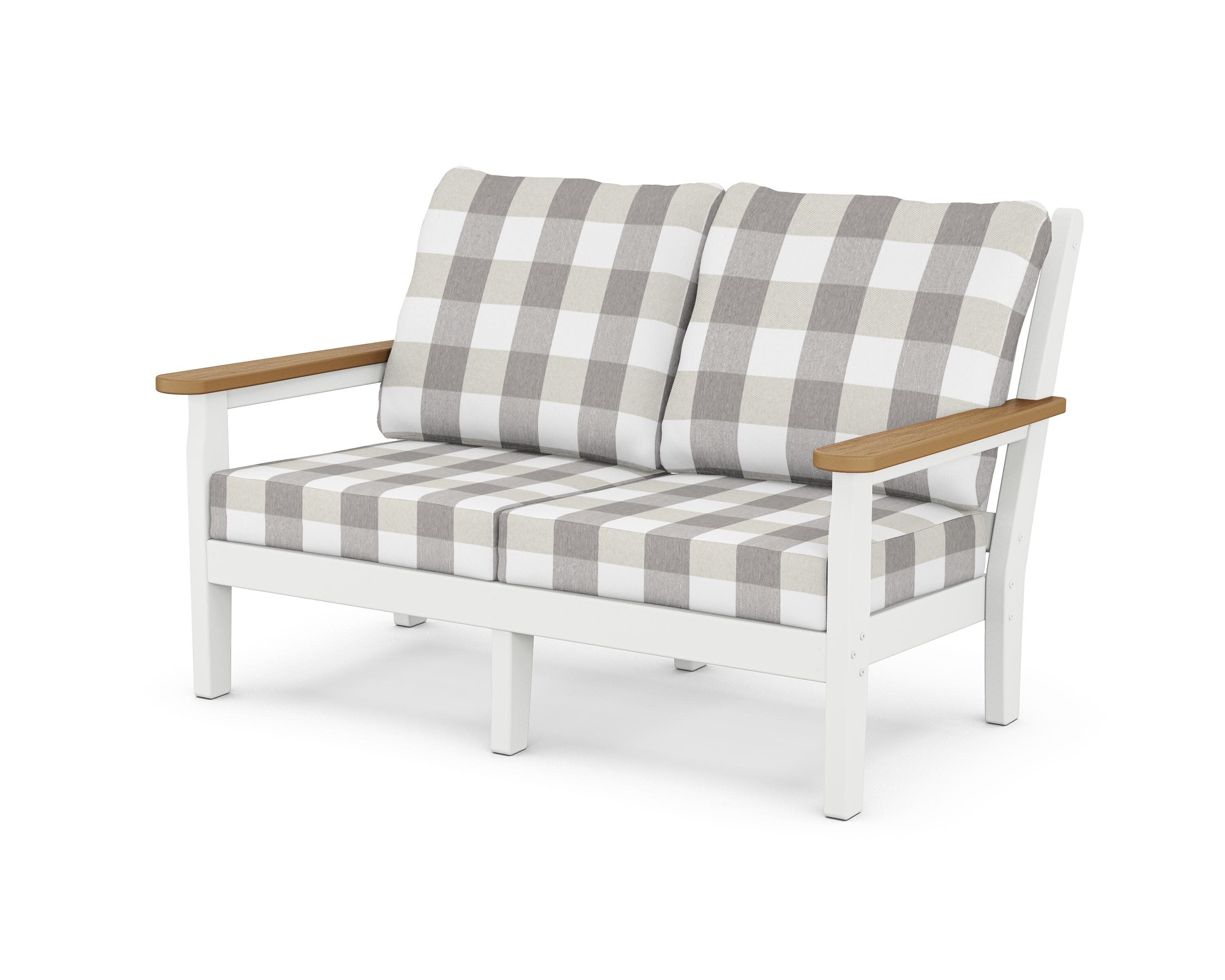 Chippendale Deep Seating Loveseat in White / Natural / Buffalo Plaid Grey Mist